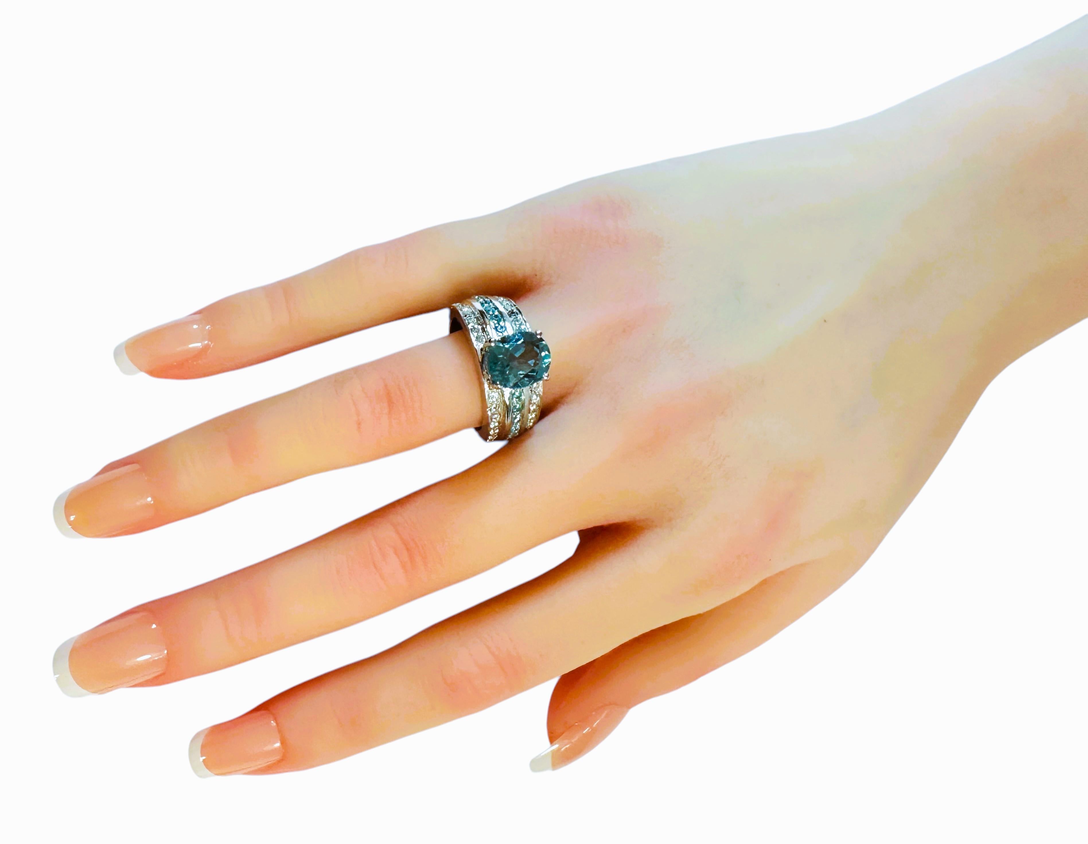 Nuevo Anillo Brasileño de Aguamarina y Zafiro Azul Hielo de 2,60 ct Tamaño 7,75 Art Decó