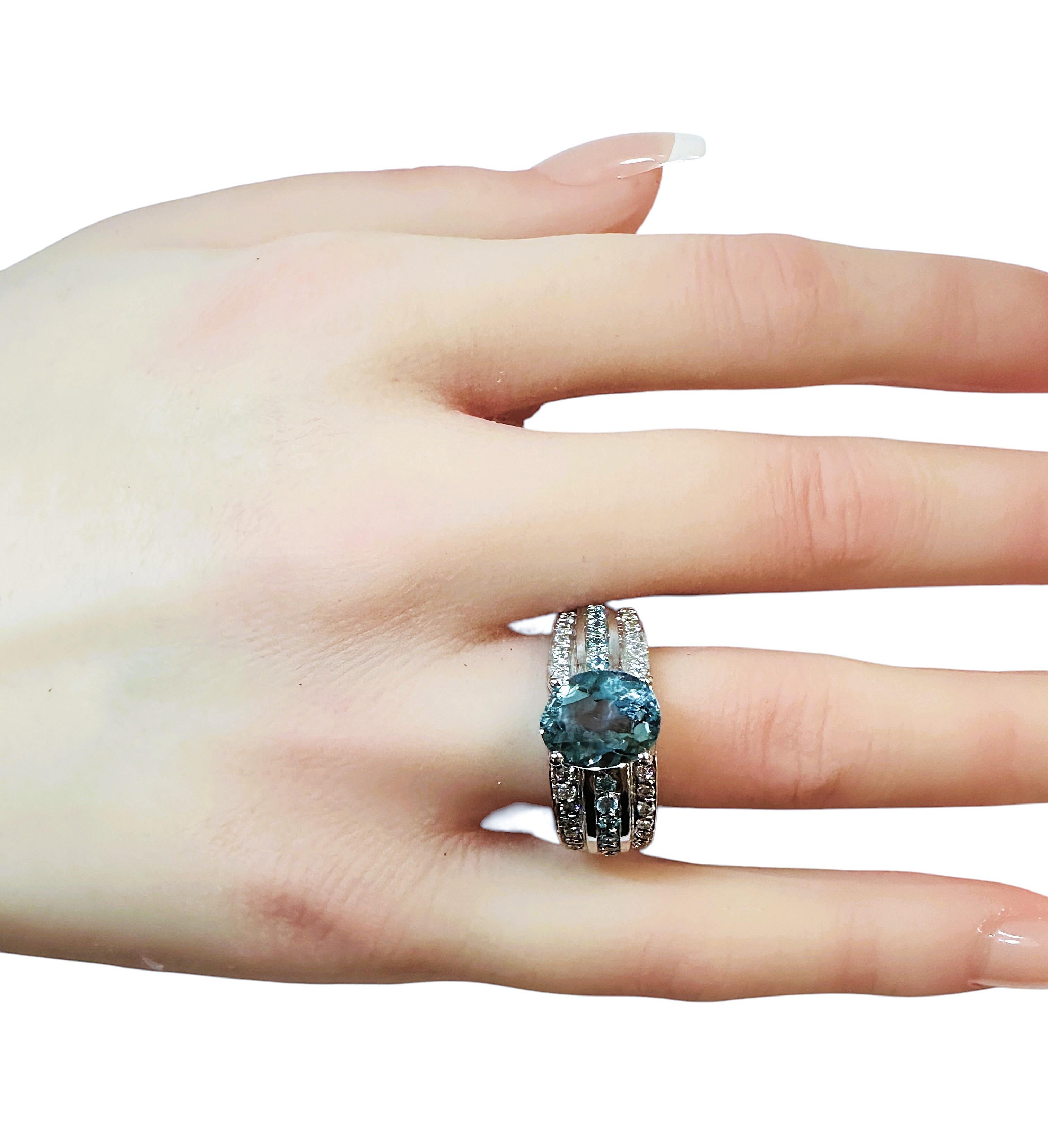 Nuevo Anillo Brasileño de Aguamarina y Zafiro Azul Hielo de 2,60 ct Tamaño 7,75 Corte oval
