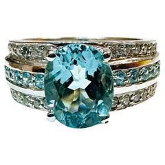 Nuovo anello brasiliano in argento con acquamarina e zaffiro blu ghiaccio da 2,60 ct, misura 7,75