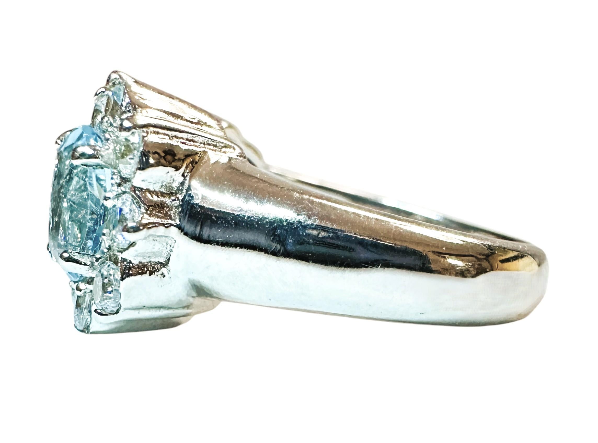 Art Deco New Brazilian 3-Stone 2.60 Ct Light Blue & White Sapphire Sterling Ring For Sale