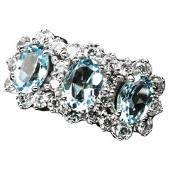 New Brazilian 3-Stone 2.60 Ct Light Blue & White Sapphire Sterling Ring