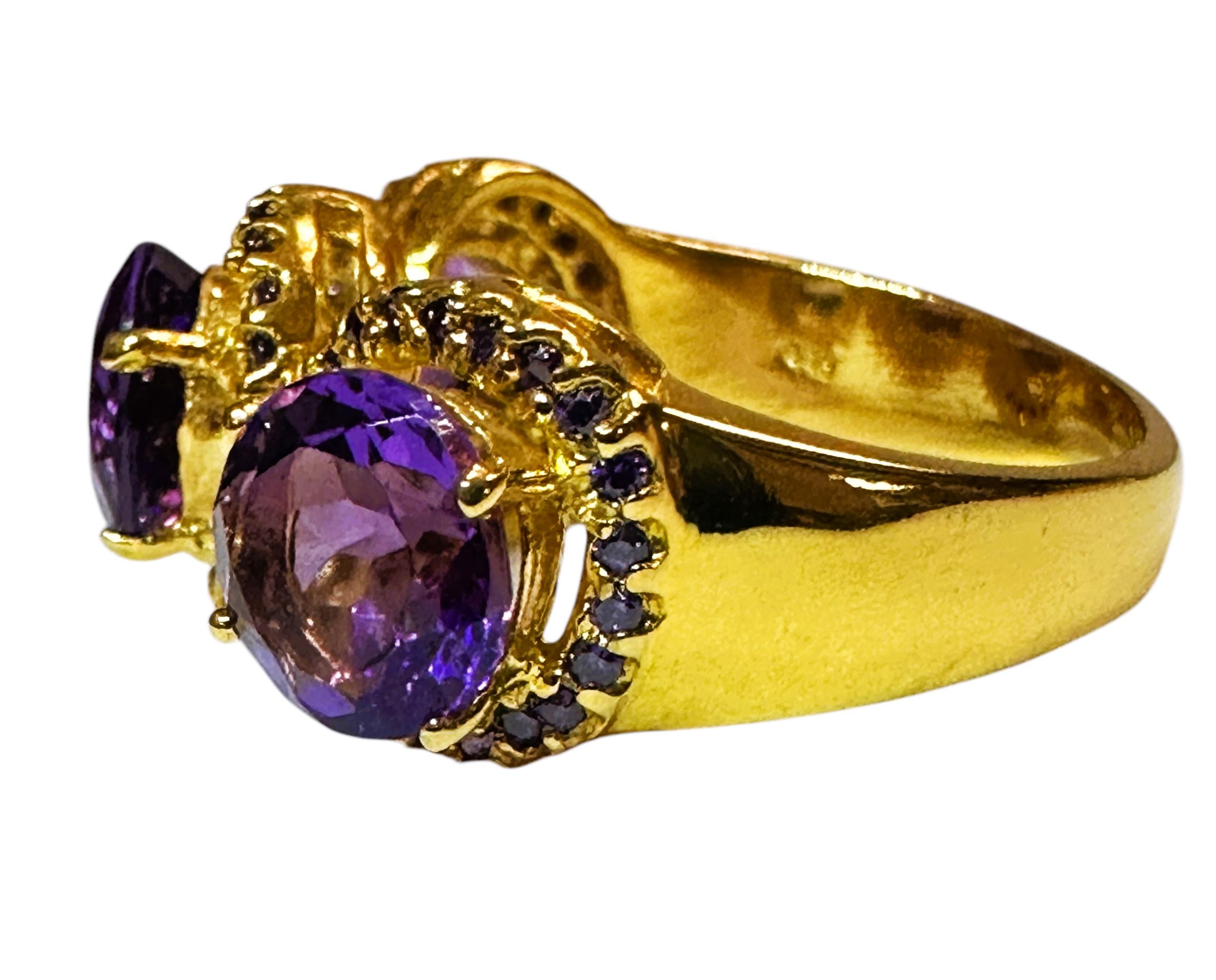 Art Deco New 4.67 Carat Amethyst & Diamond Cut Sapphire R Gold Sterling Silver Ring