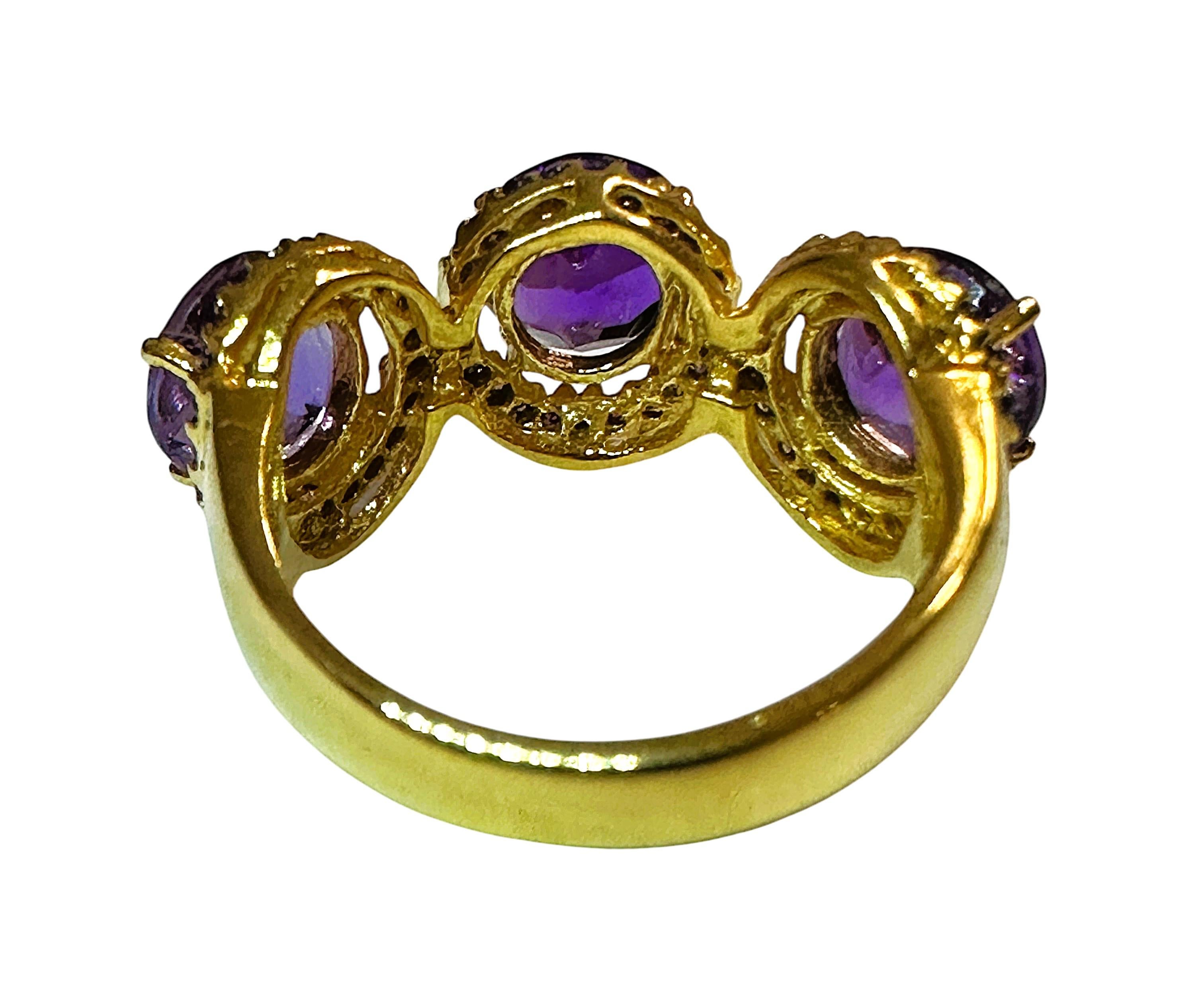 Round Cut New 4.67 Carat Amethyst & Diamond Cut Sapphire R Gold Sterling Silver Ring