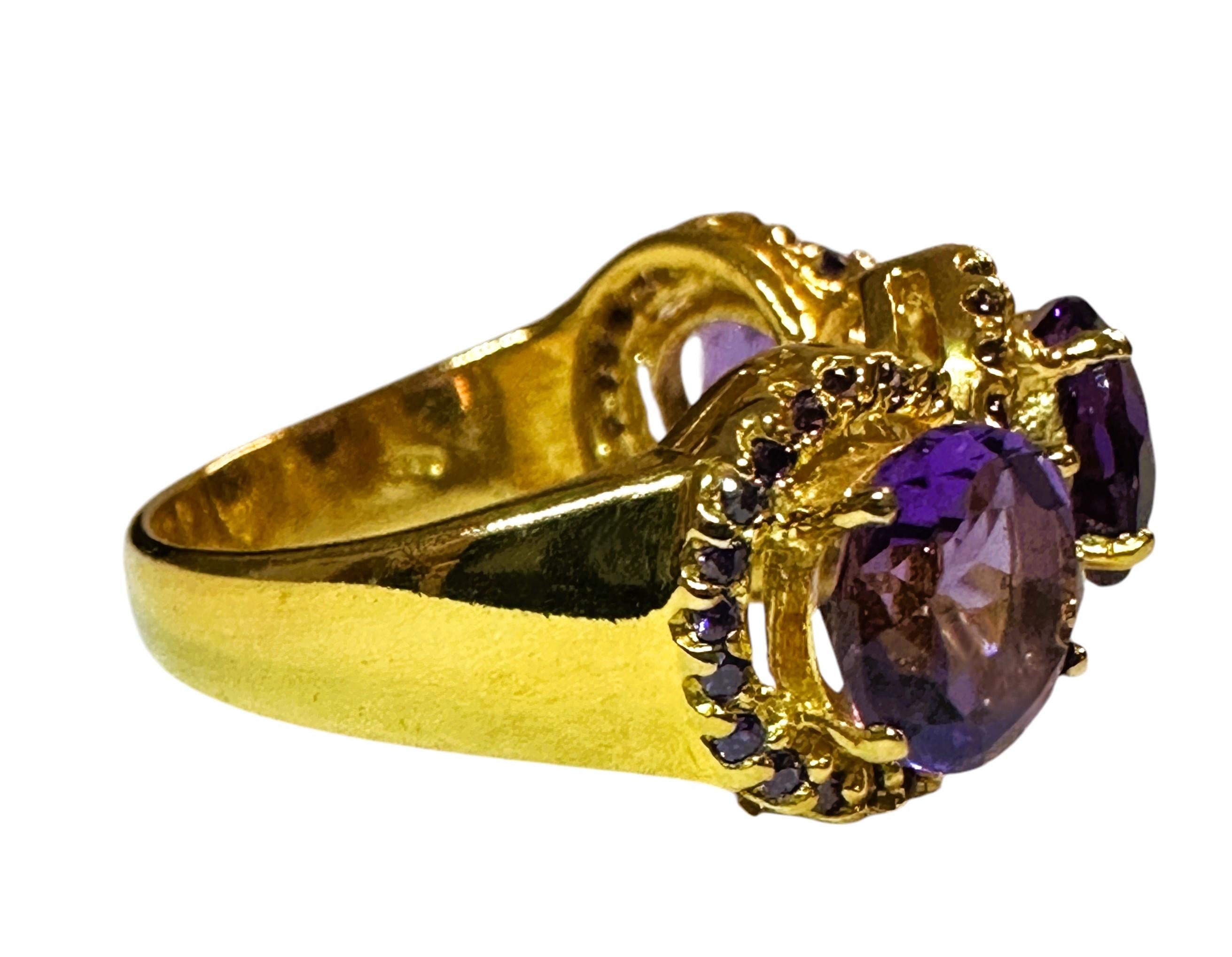 New 4.67 Carat Amethyst & Diamond Cut Sapphire R Gold Sterling Silver Ring In New Condition In Eagan, MN