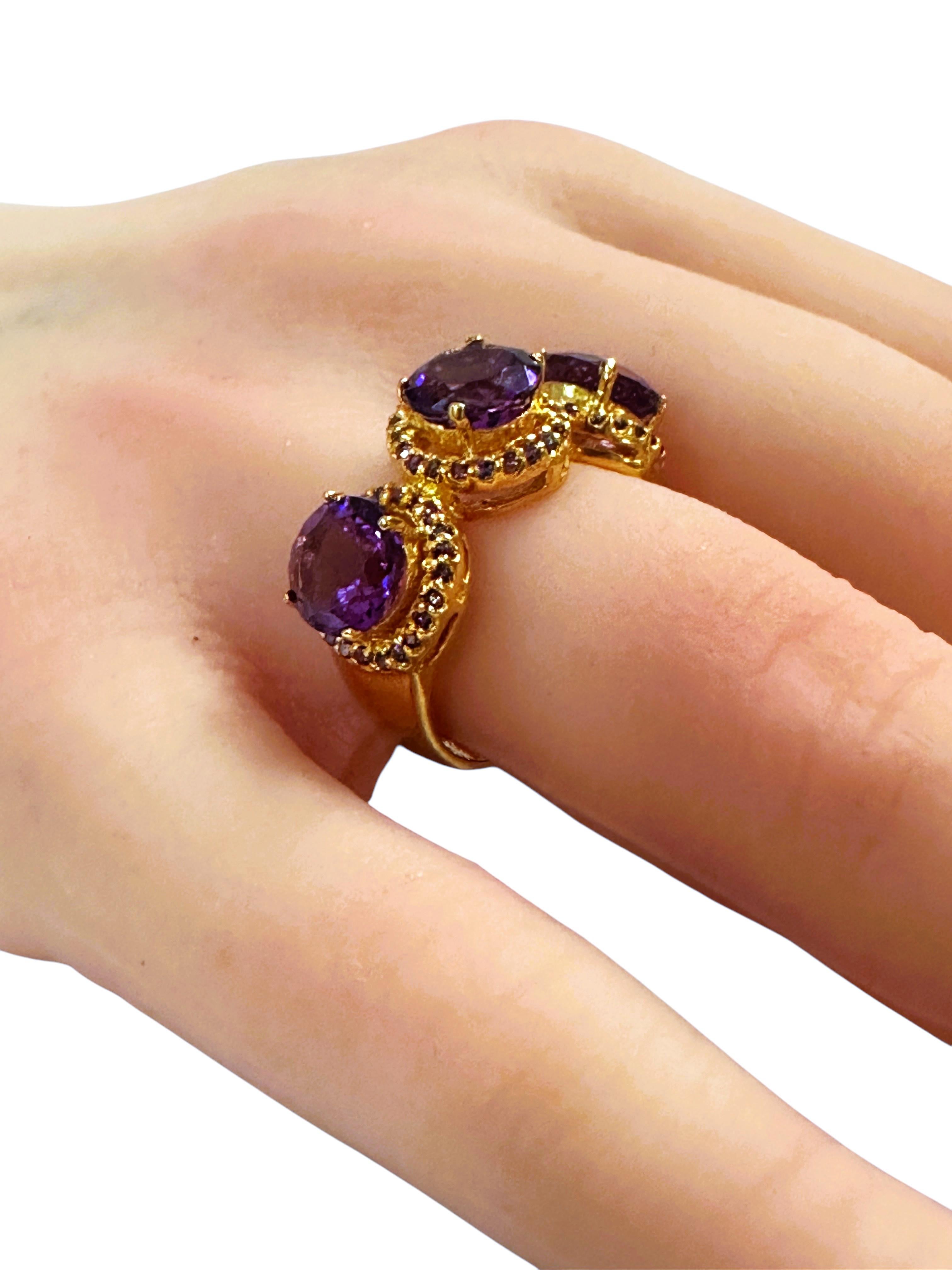 Women's New 4.67 Carat Amethyst & Diamond Cut Sapphire R Gold Sterling Silver Ring