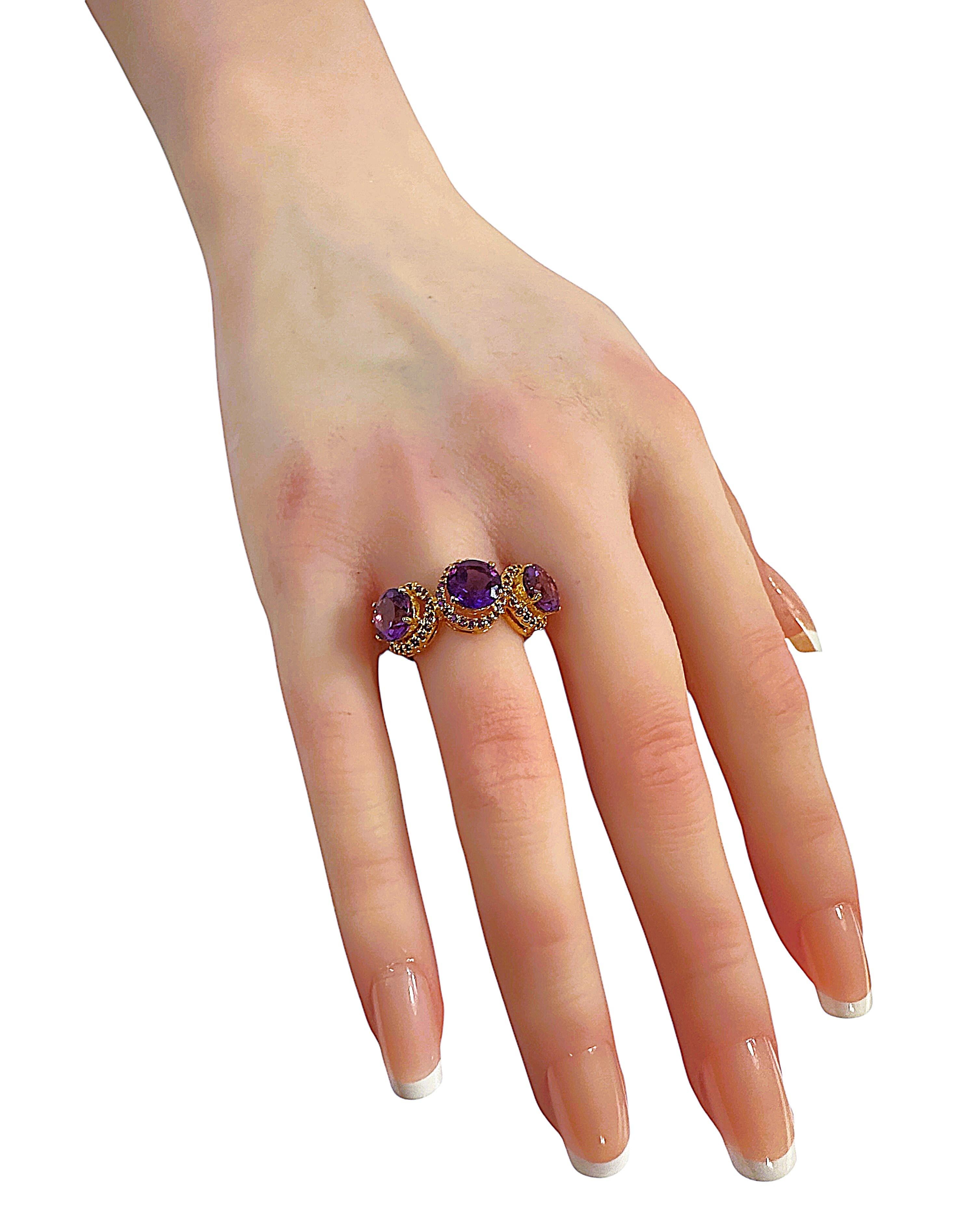 New 4.67 Carat Amethyst & Diamond Cut Sapphire R Gold Sterling Silver Ring 1