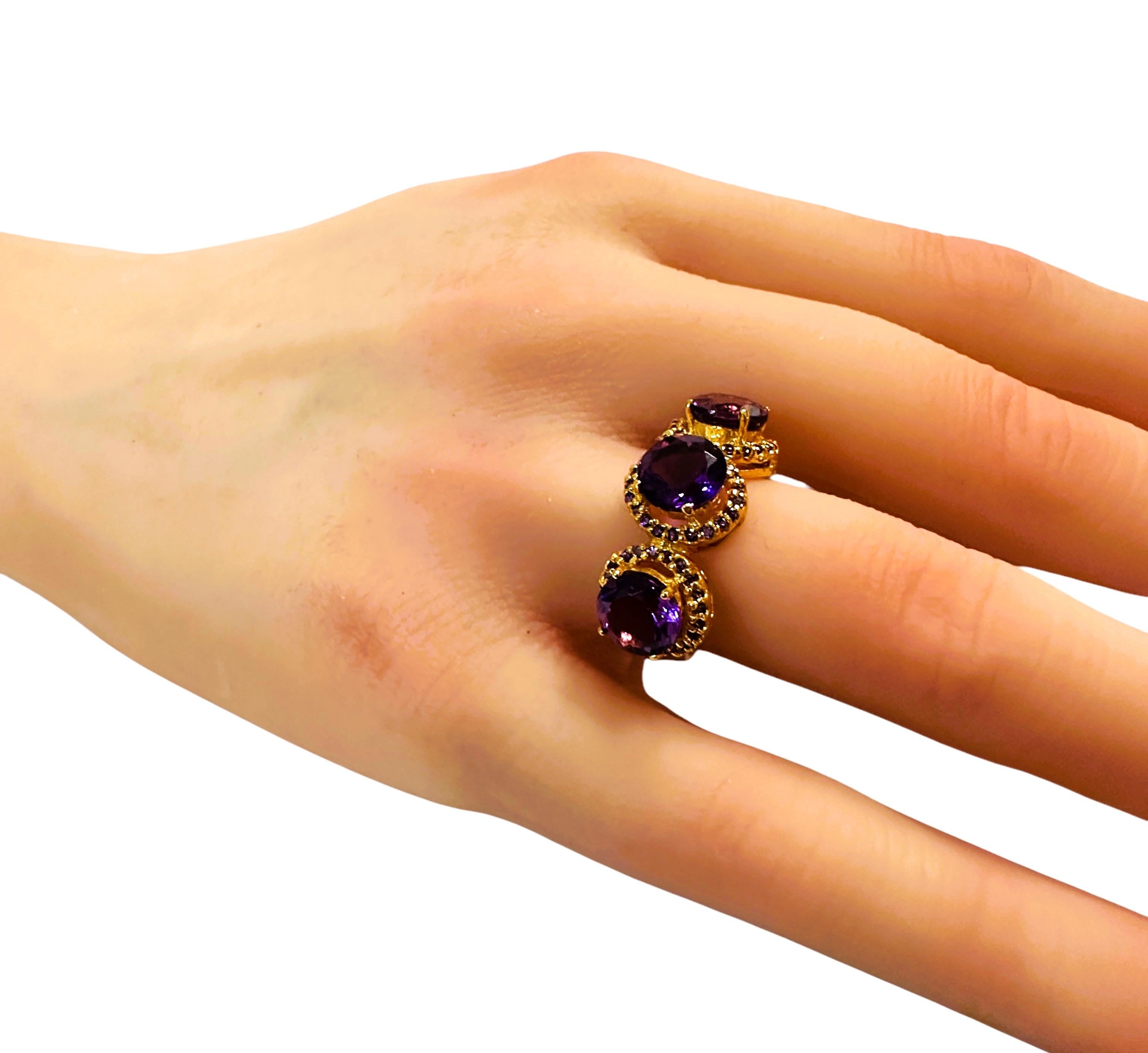 New 4.67 Carat Amethyst & Diamond Cut Sapphire R Gold Sterling Silver Ring 2