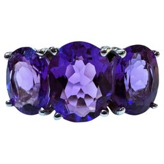New Brazilian 3-Stone 5.58 Ct Fancy Cut Amethyst Sterling Silver Ring size 6