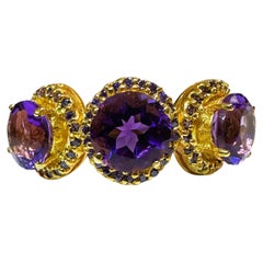 New 4.67 Carat Amethyst & Diamond Cut Sapphire R Gold Sterling Silver Ring