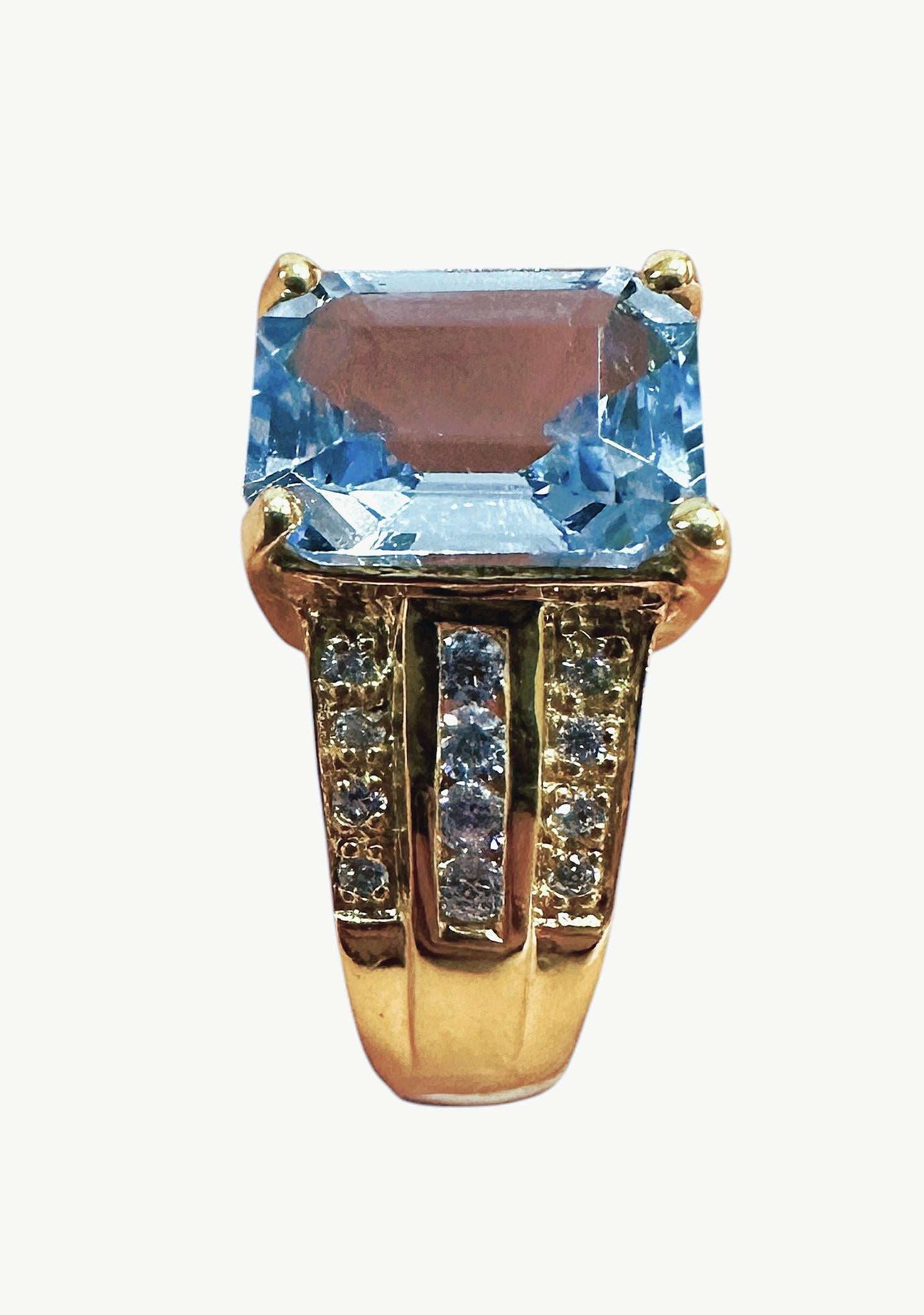 Women's New Brazilian 3.02 ct Sea Blue Aquamarine & Sapphire YGold Plated Sterling Ring For Sale