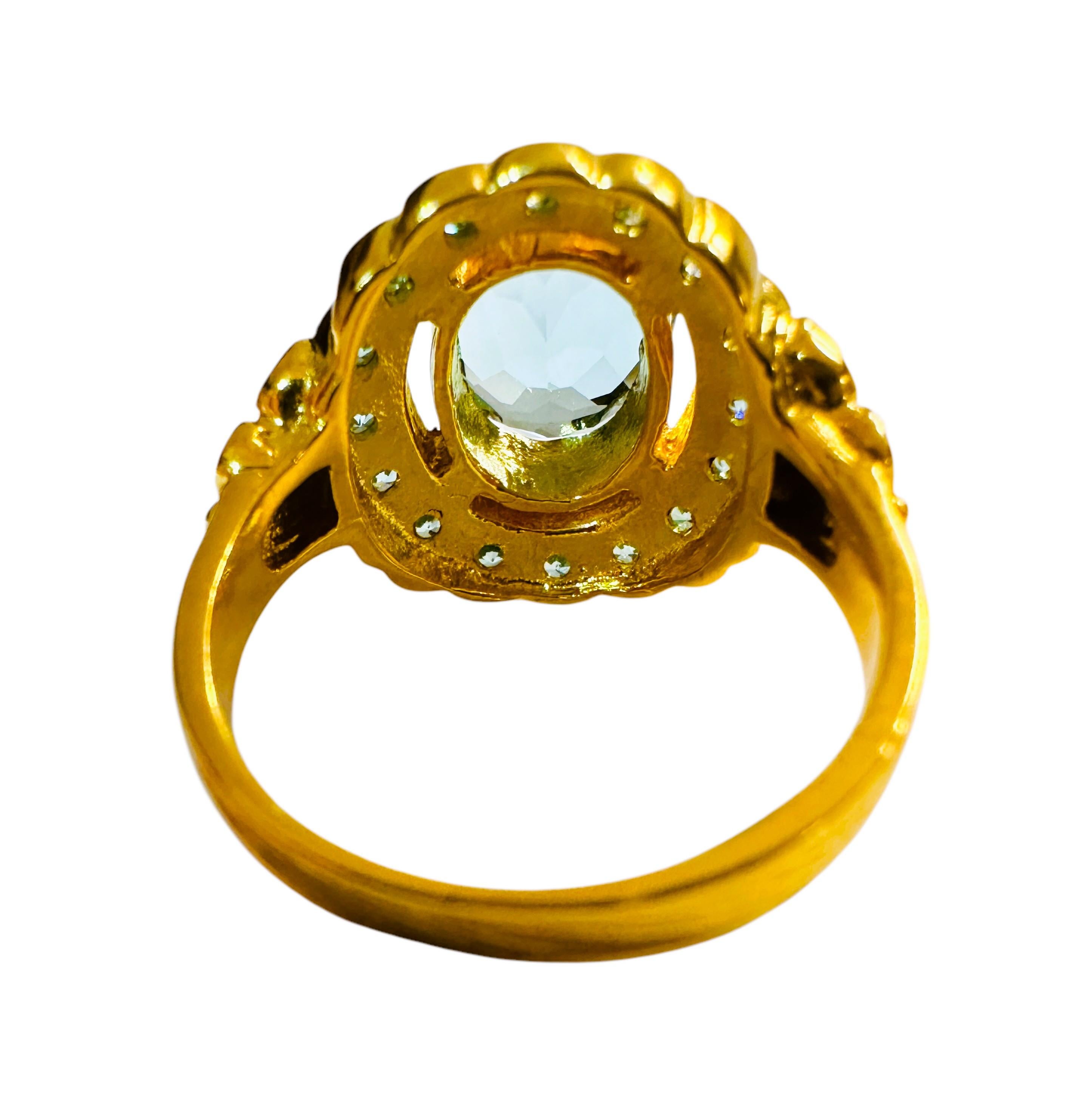 Pear Cut New  3.2 Carat Aquamarine & Diamond Cut Sapphire Y Gold PL Sterling Ring
