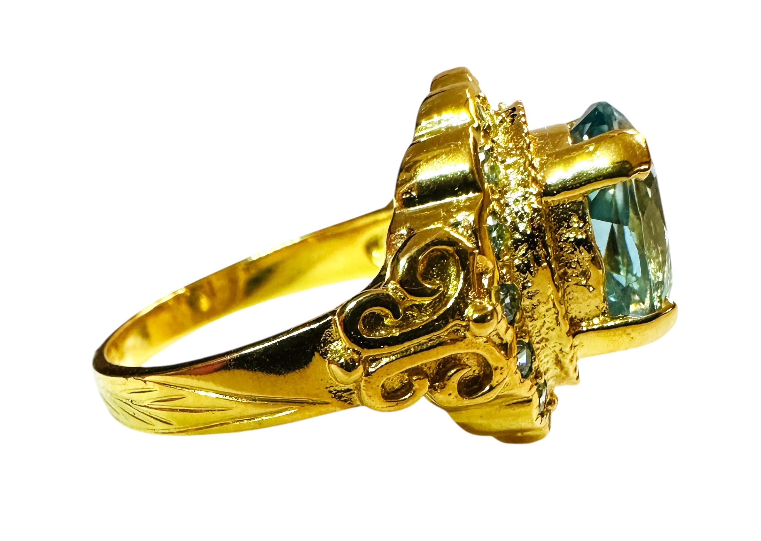 New  3.2 Carat Aquamarine & Diamond Cut Sapphire Y Gold PL Sterling Ring In New Condition In Eagan, MN