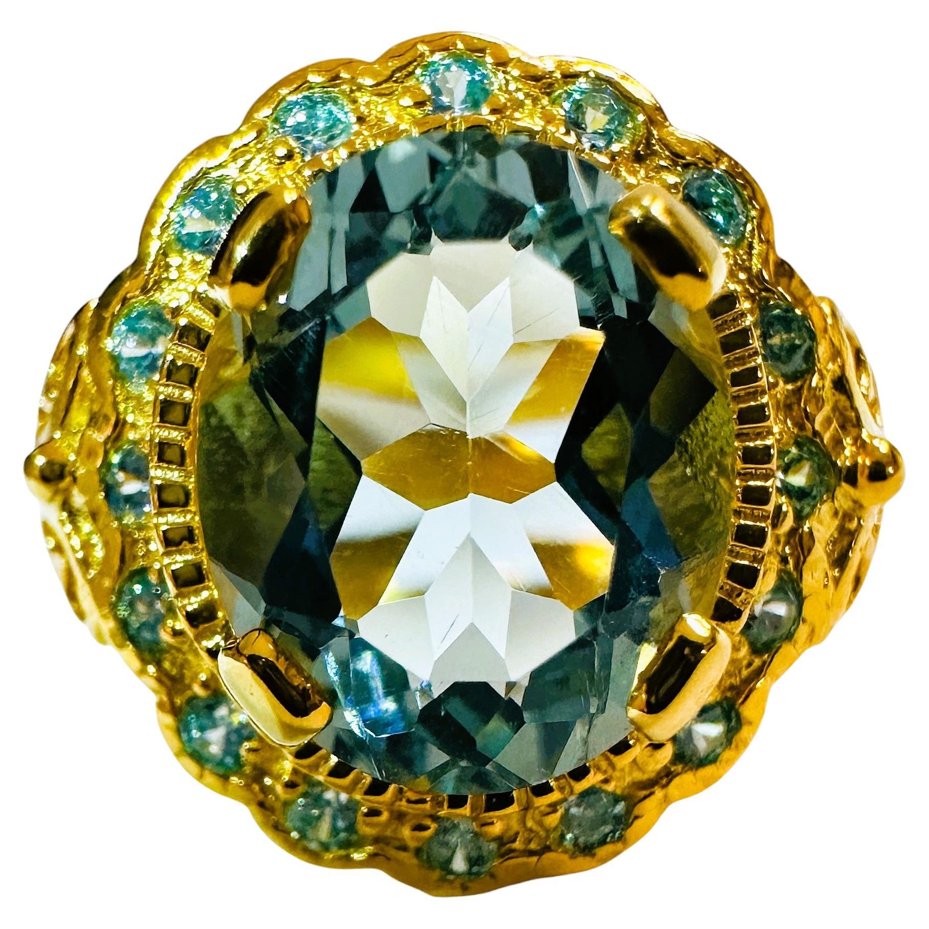 Neu  3.2 Karat Aquamarin & Diamantschliff Saphir Y Gold PL Sterling Ring