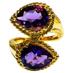 New Brazilian 3.35 Ct Purple Amethyst Yellow Gold Plated Sterling Ring