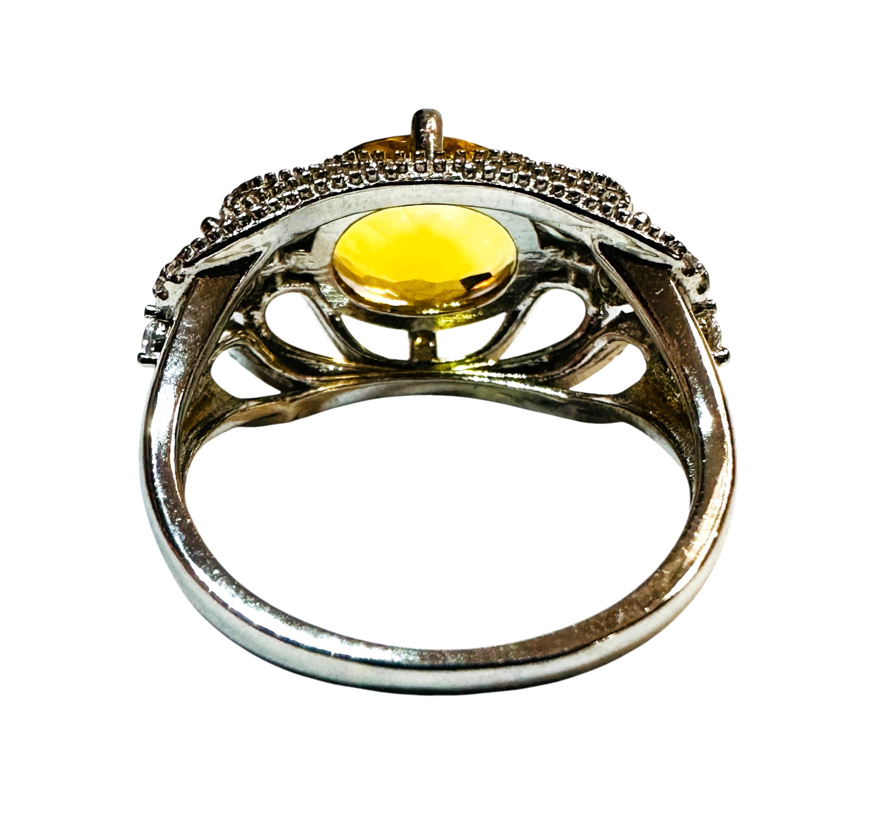 Art Deco New Brazilian 3.60 Ct Golden Orange Citrine & Sapphire Filigree Sterling Ring For Sale