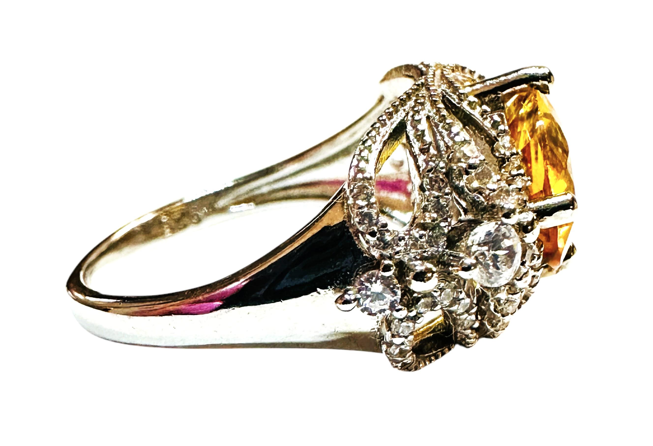 Oval Cut New Brazilian 3.60 Ct Golden Orange Citrine & Sapphire Filigree Sterling Ring For Sale