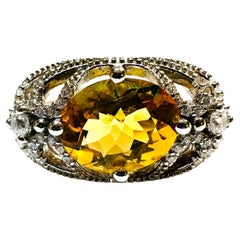 New Brazilian 3.60 Ct Golden Orange Citrine & Sapphire Filigree Sterling Ring