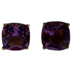 New Brazilian 3.60 ct Purple Amethyst Yellow Gold Plated Post Sterling Earrings