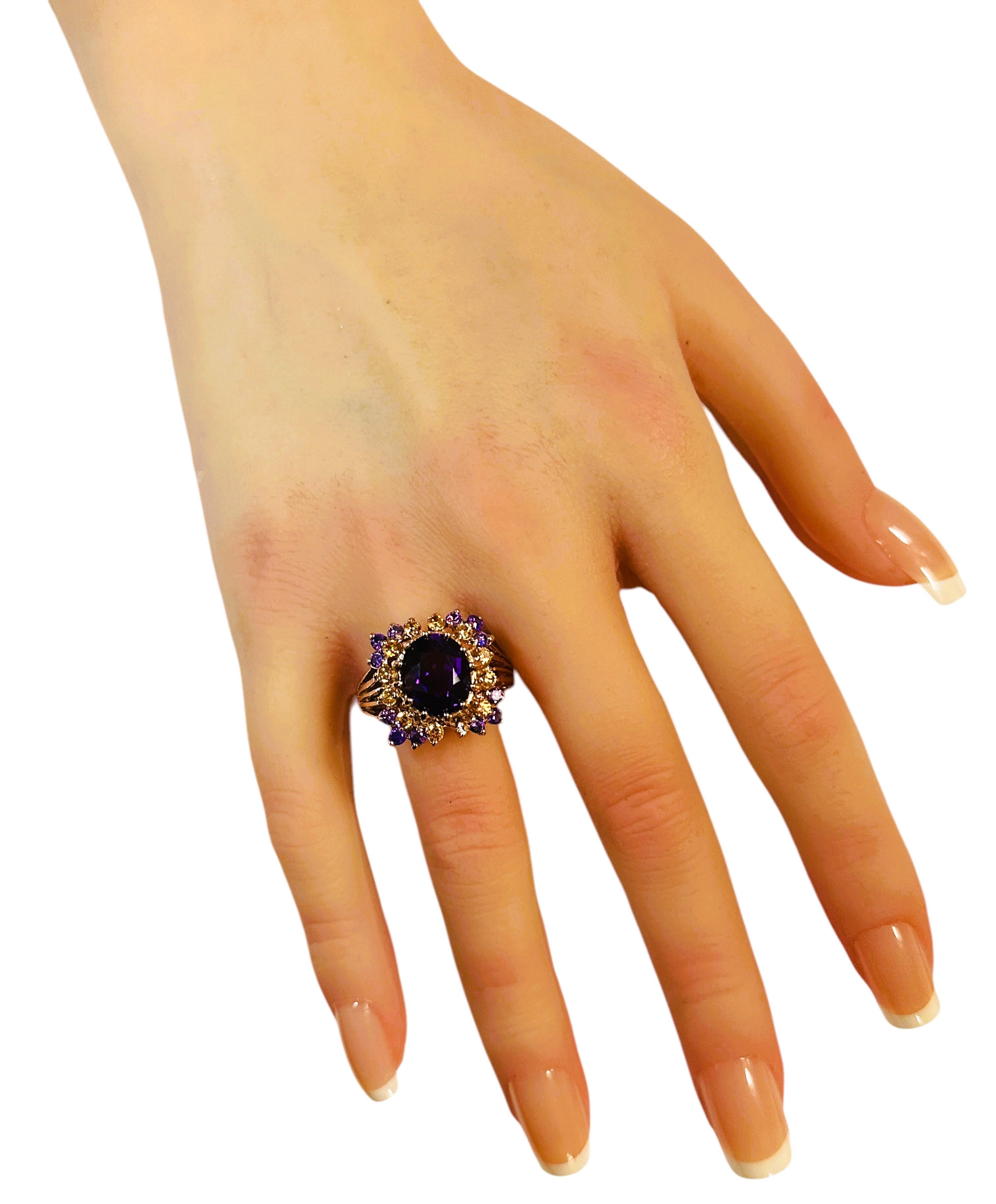 De las mujeres Nueva amatista púrpura brasileña de 3,7 quilates y zafiro talla diamante  Anillo RGold Sterling