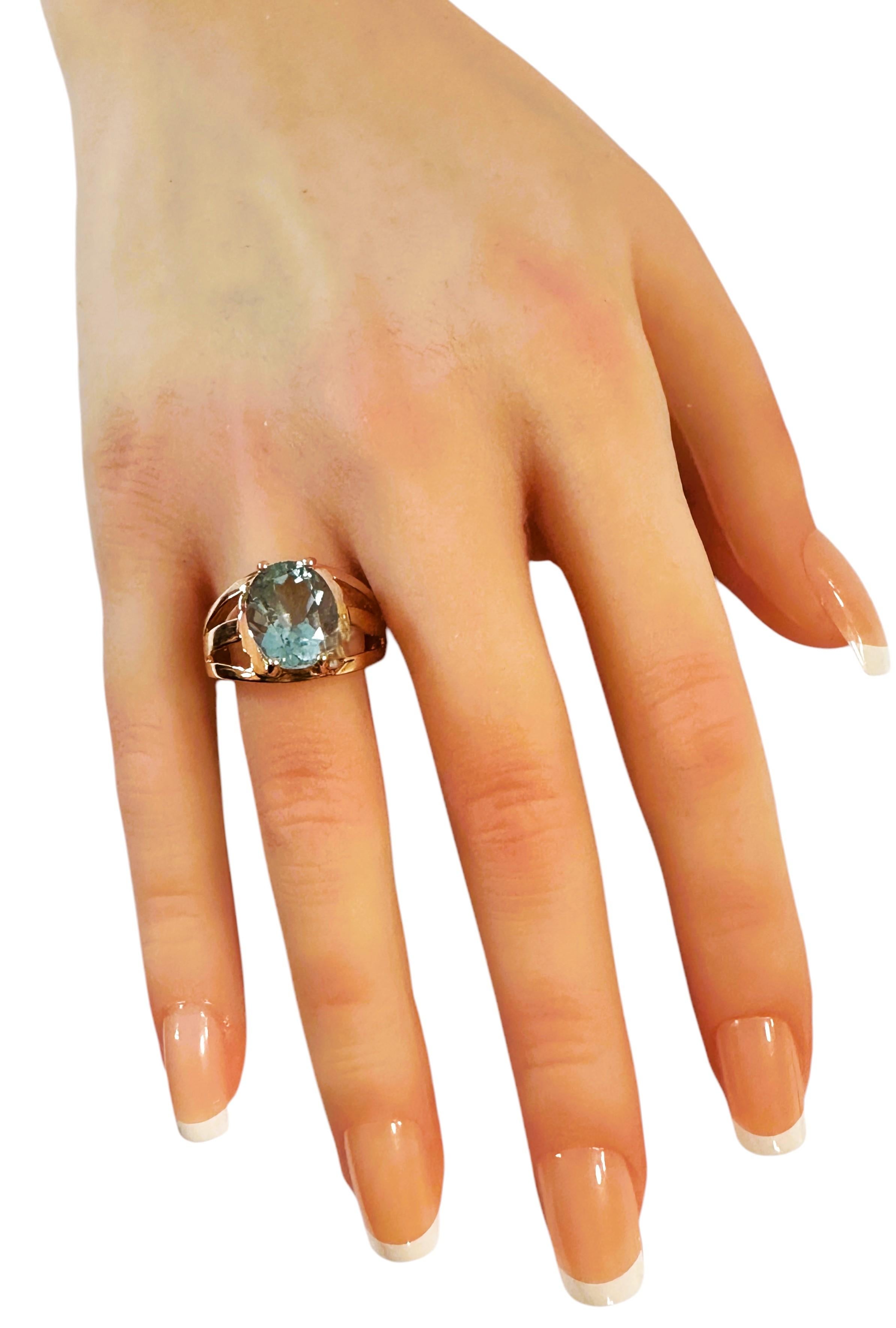 De las mujeres Nueva Brasil 4,7 Quilates Solitario Aguamarina Azul Anillo de Oro Rosa Pl Sterling