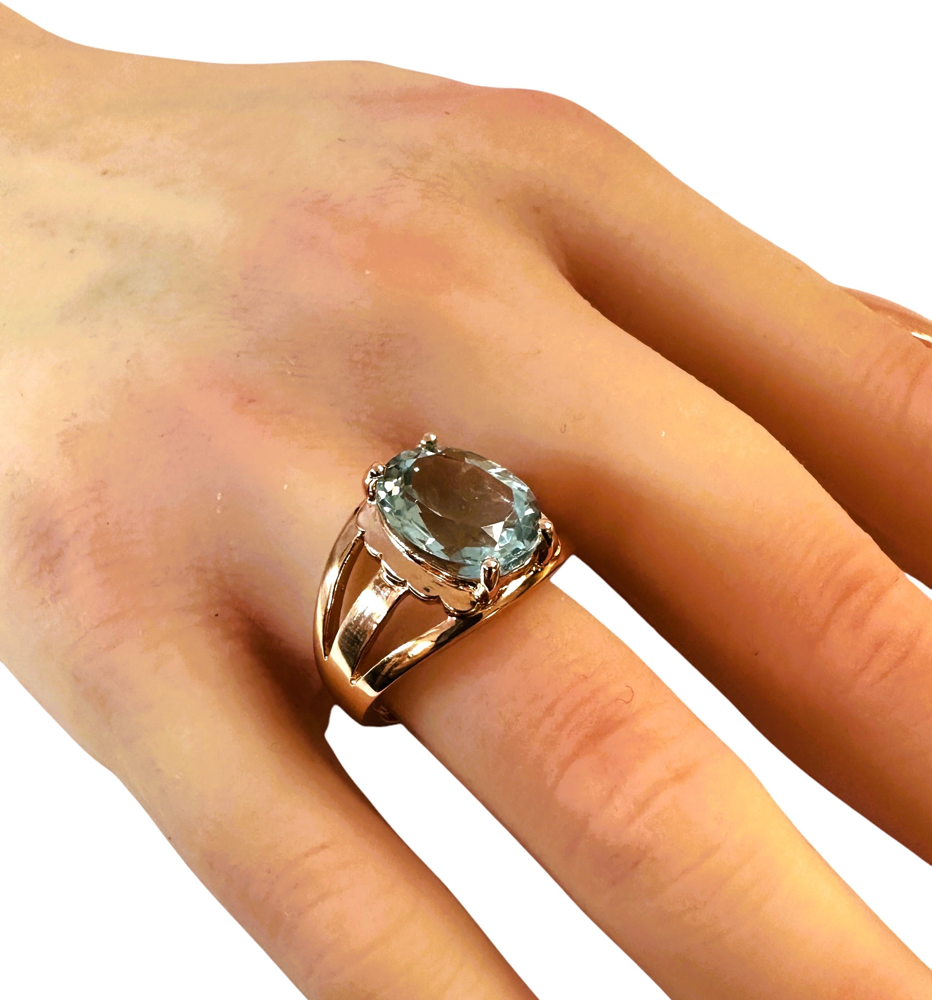 Nueva Brasil 4,7 Quilates Solitario Aguamarina Azul Anillo de Oro Rosa Pl Sterling 1