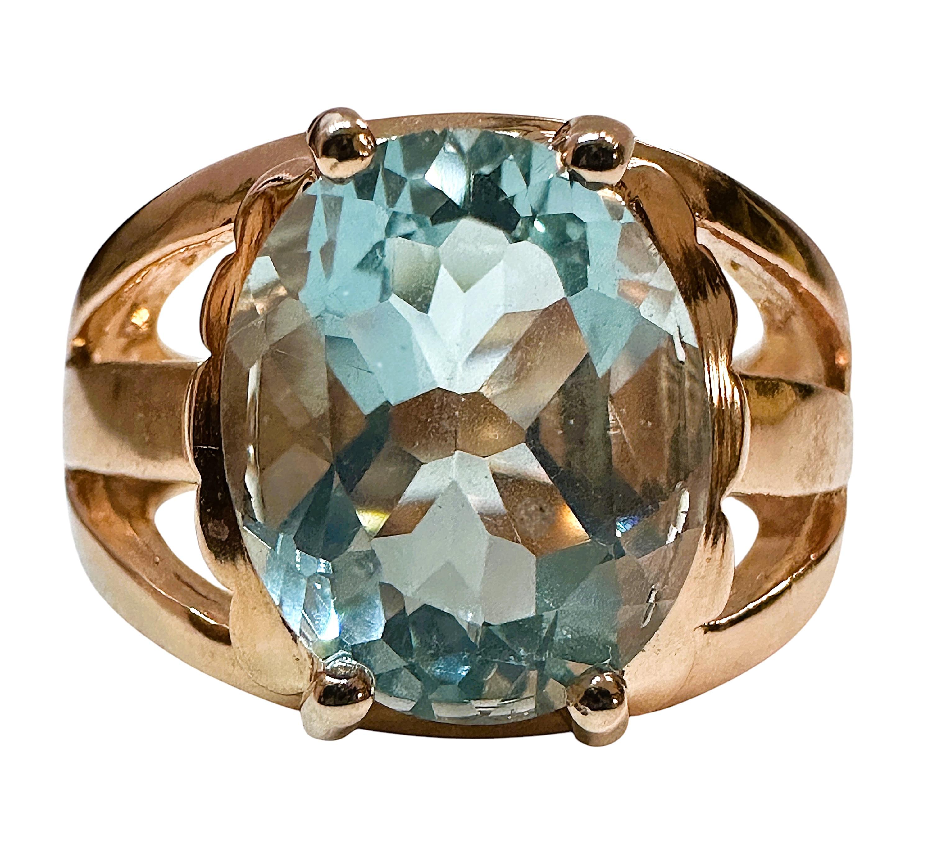 Nueva Brasil 4,7 Quilates Solitario Aguamarina Azul Anillo de Oro Rosa Pl Sterling 2