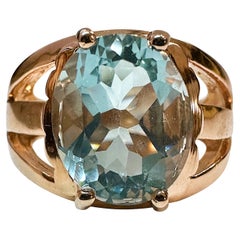 Nueva Brasil 4,7 Quilates Solitario Aguamarina Azul Anillo de Oro Rosa Pl Sterling