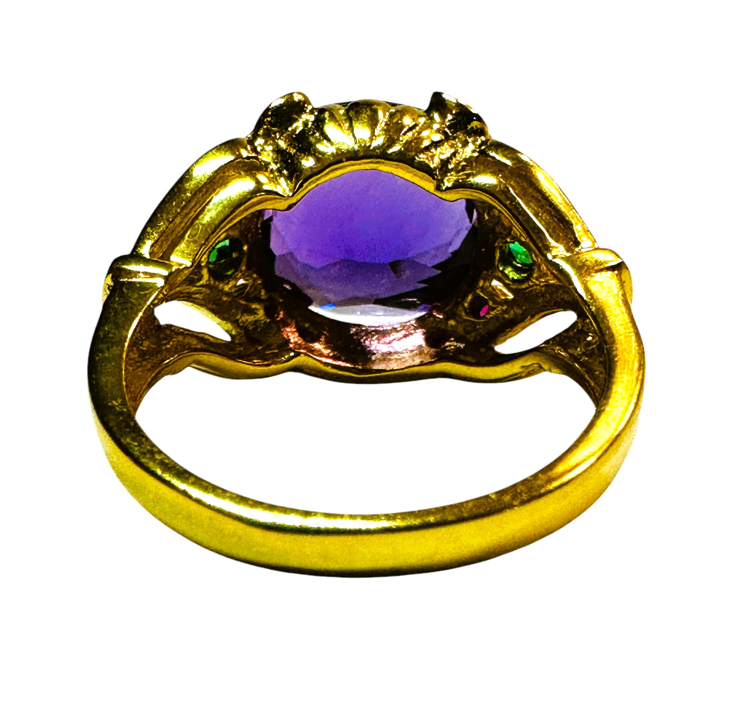 Oval Cut New Brazilian 5 Ct Purple Amethyst & Diamond Cut Tsavorite YGold Sterling Ring