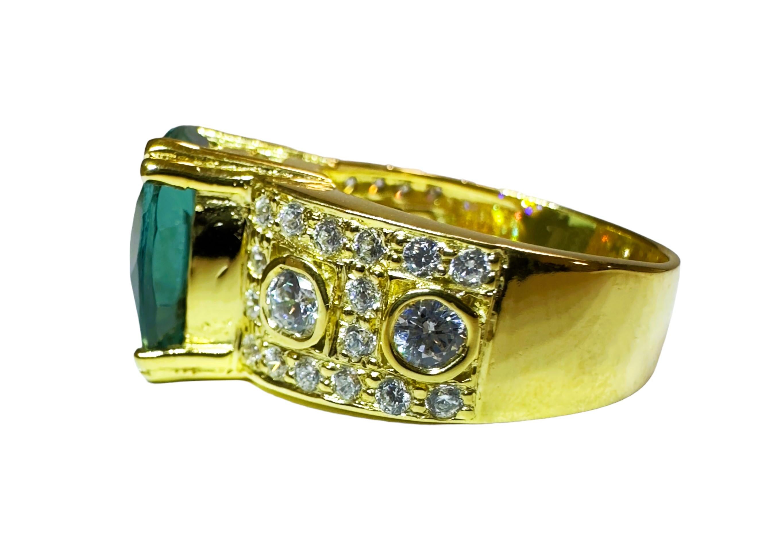 Art Deco New Brazilian 5.50 Ct Teal Green Amethyst & Sapphire YGold Sterling Ring 