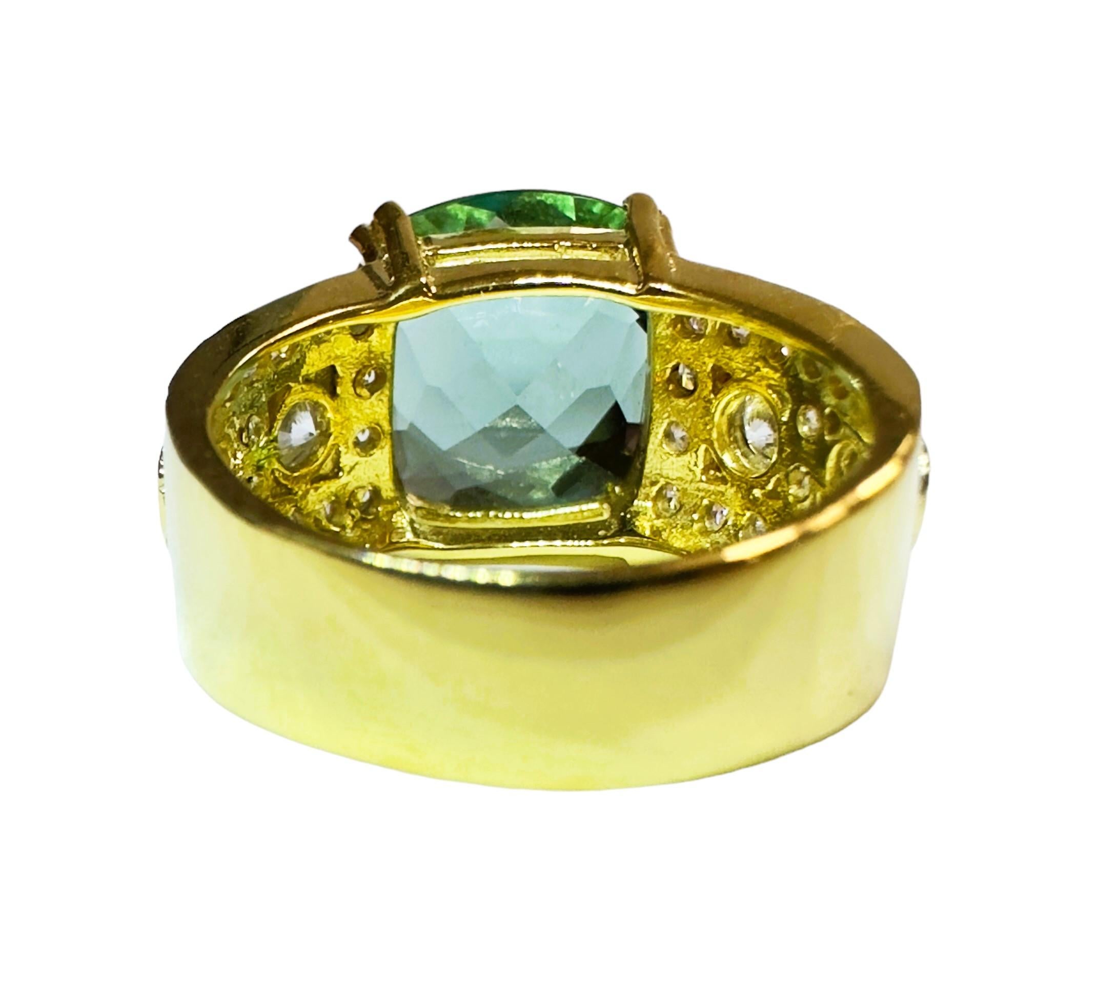 Antique Cushion Cut New Brazilian 5.50 Ct Teal Green Amethyst & Sapphire YGold Sterling Ring 
