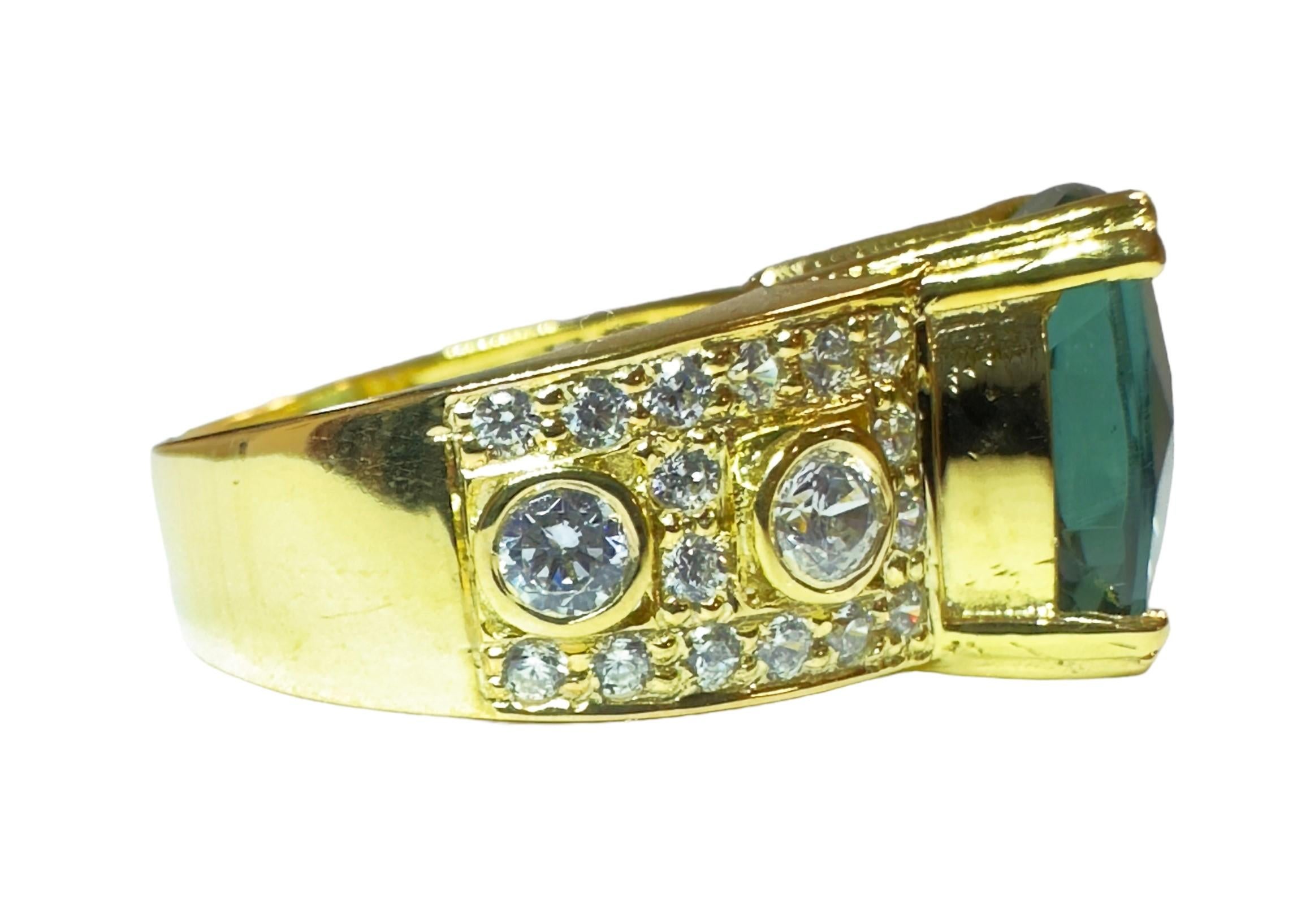 New Brazilian 5.50 Ct Teal Green Amethyst & Sapphire YGold Sterling Ring  In New Condition In Eagan, MN