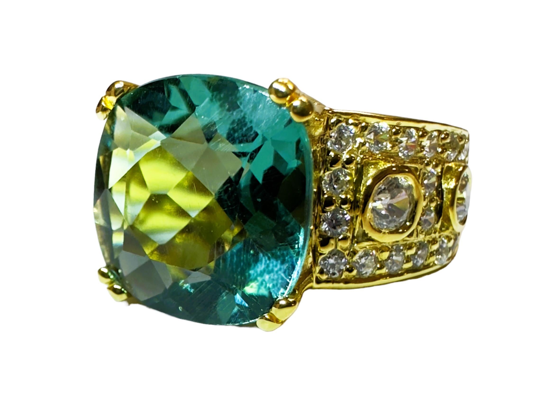 Women's New Brazilian 5.50 Ct Teal Green Amethyst & Sapphire YGold Sterling Ring 