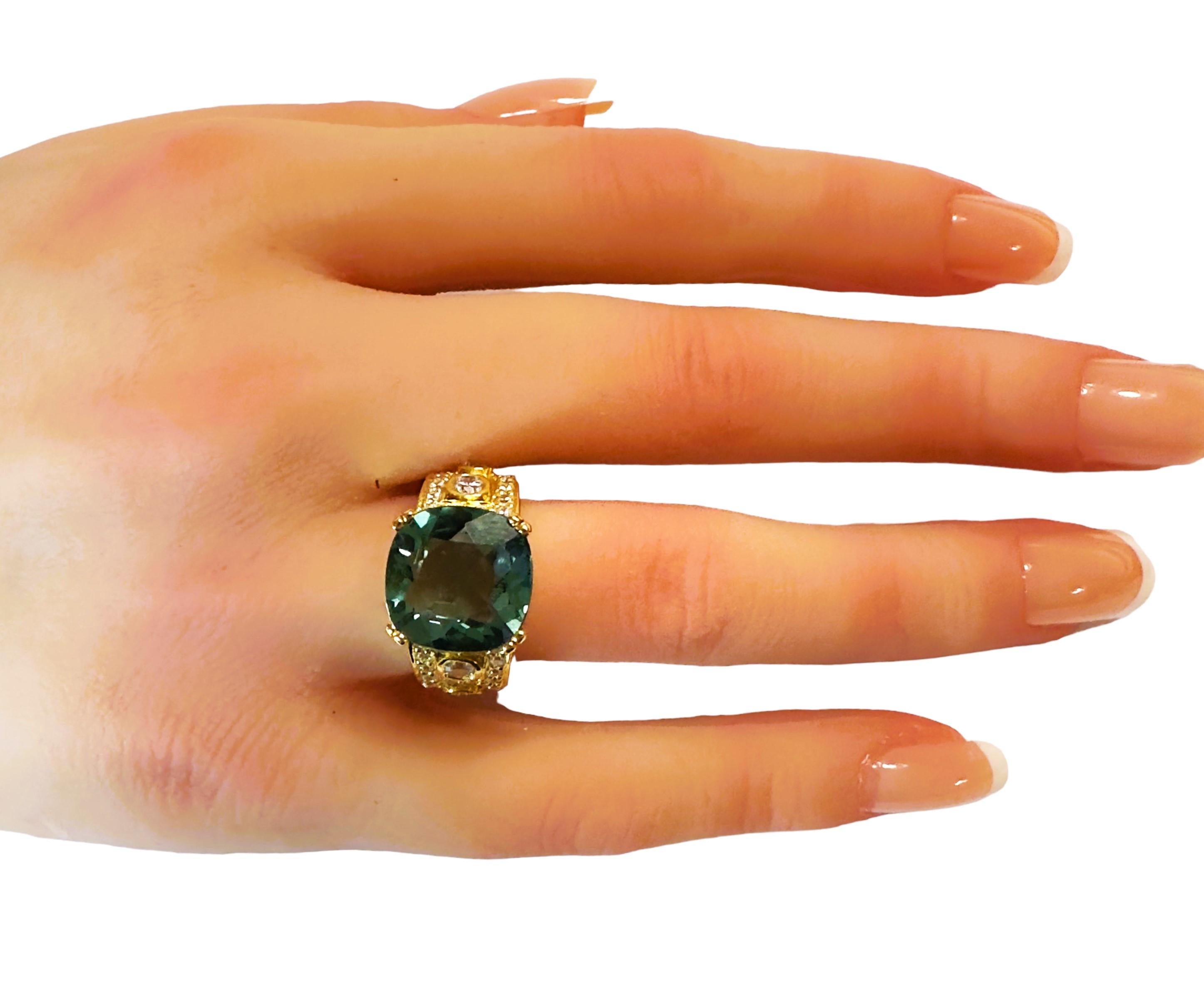 New Brazilian 5.50 Ct Teal Green Amethyst & Sapphire YGold Sterling Ring  2