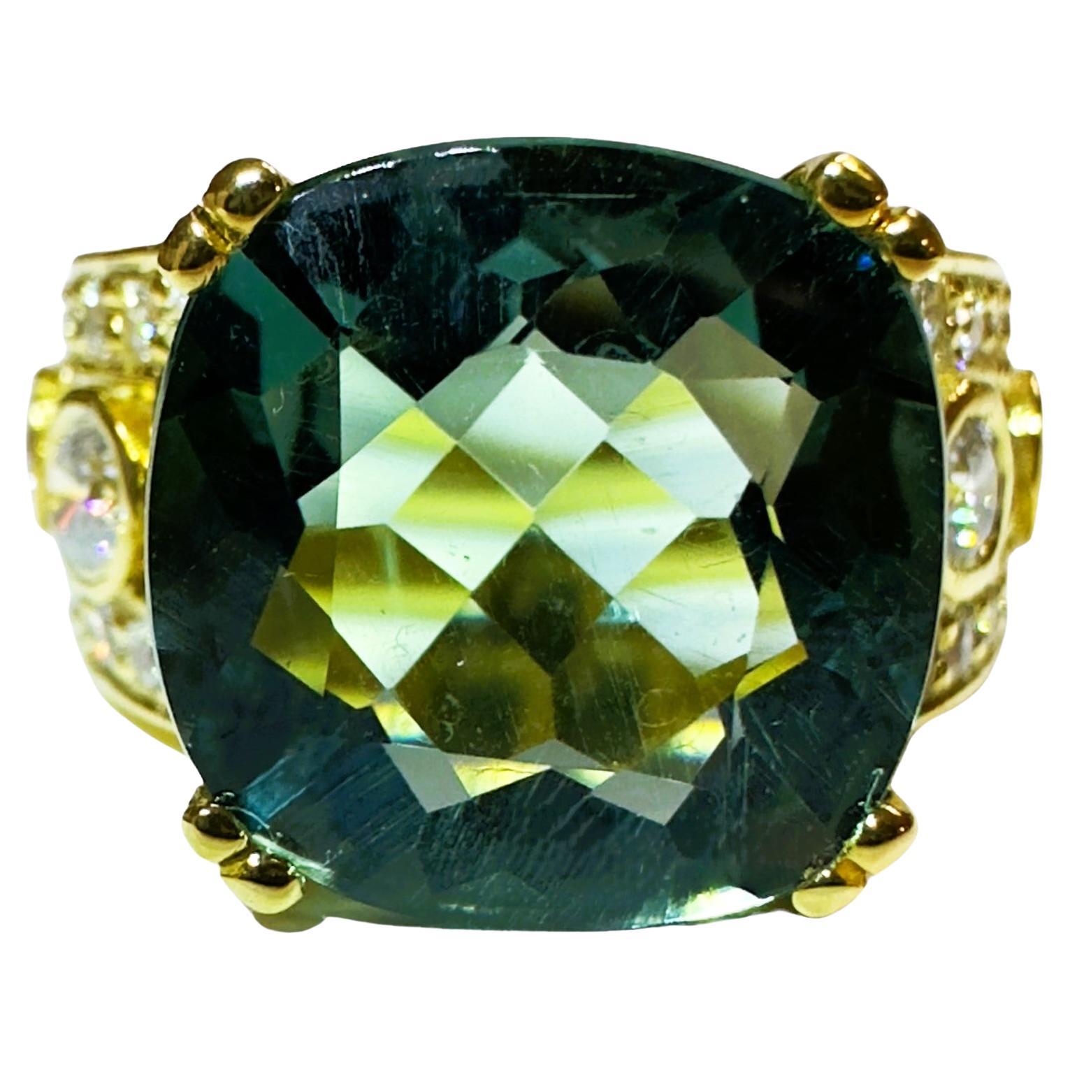 New Brazilian 5.50 Ct Teal Green Amethyst & Sapphire YGold Sterling Ring 