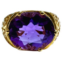 New Brazilian 8.21 ct Violet Amethyst Yellow Gold Plated Sterling Ring
