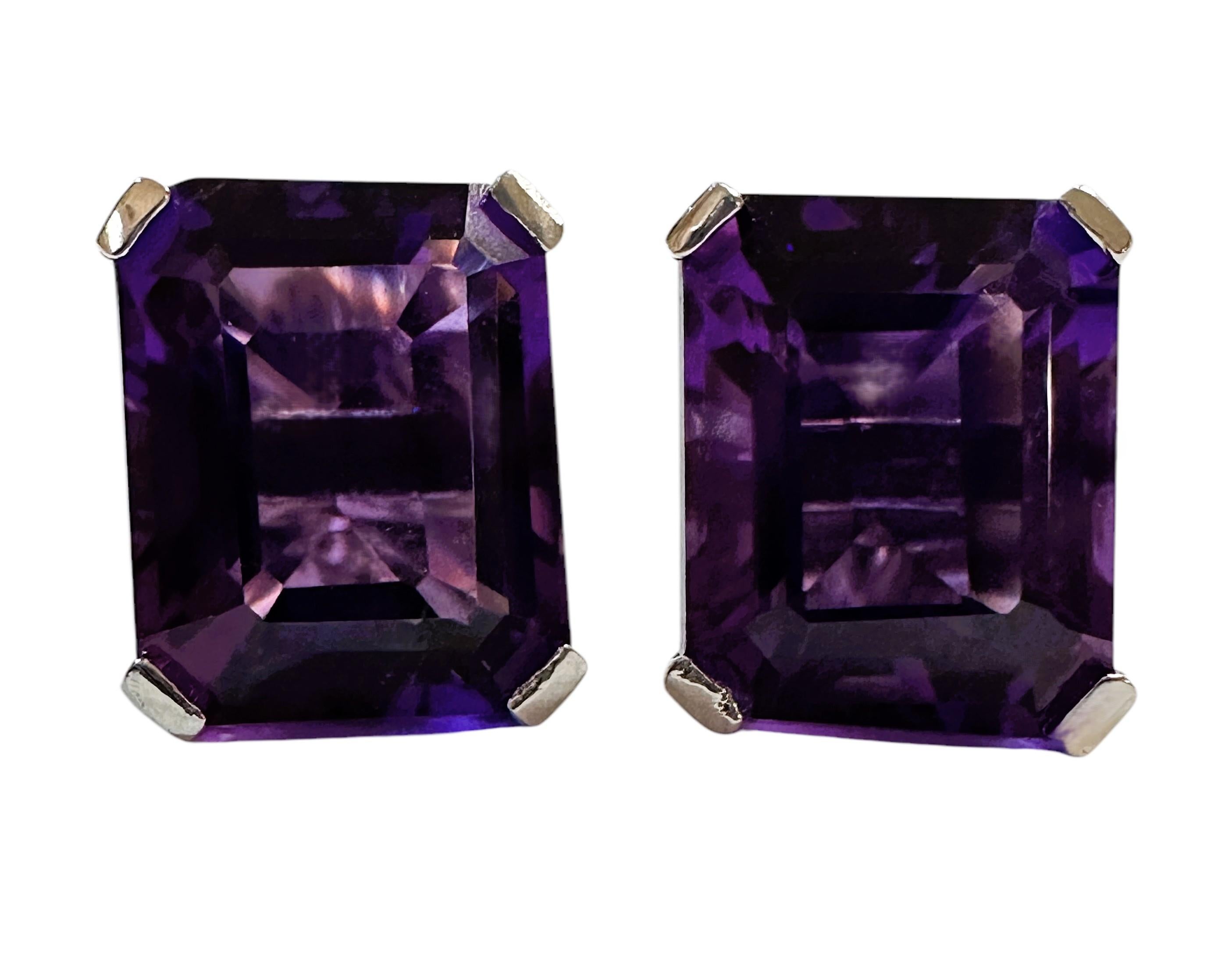 Neue brasilianische 8,25 Karat lila Amethyst-Sterlingsilber-Post-Ohrringe aus Sterlingsilber (Art déco)