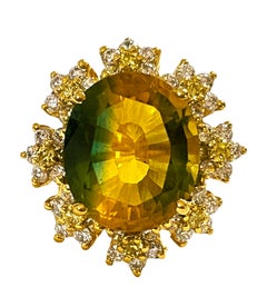New Brazilian 9ct Yellow Green Ametrine & Sapphire Y Gold Plated Sterling Ring