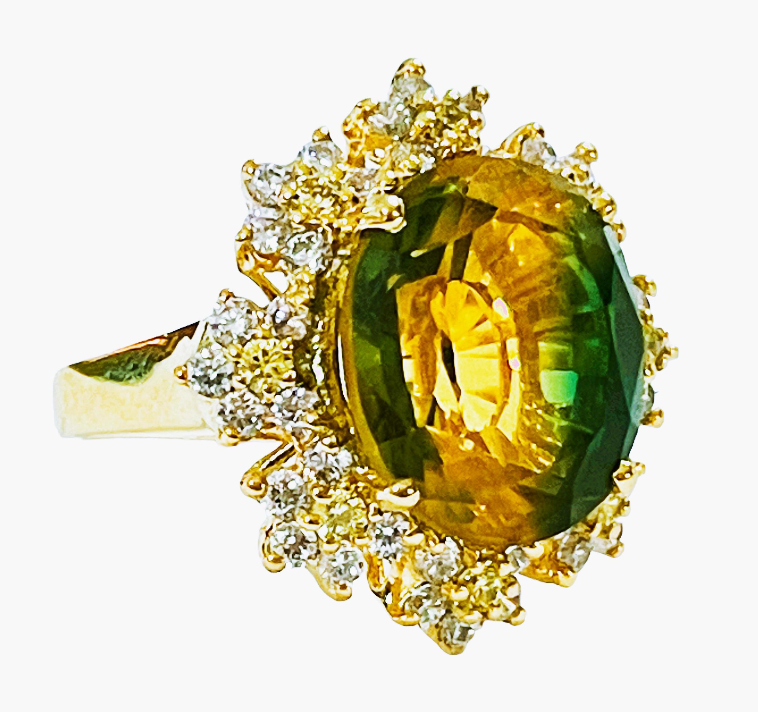 New Brazilian 9ct Yellow Green Ametrine & Sapphire Y Gold Plated Sterling Ring In New Condition In Eagan, MN