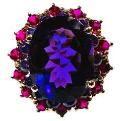 New Brazilian 9.25 Ct Purple Amethyst 
Diamond Cut Sapphire Rold Sterling Ring