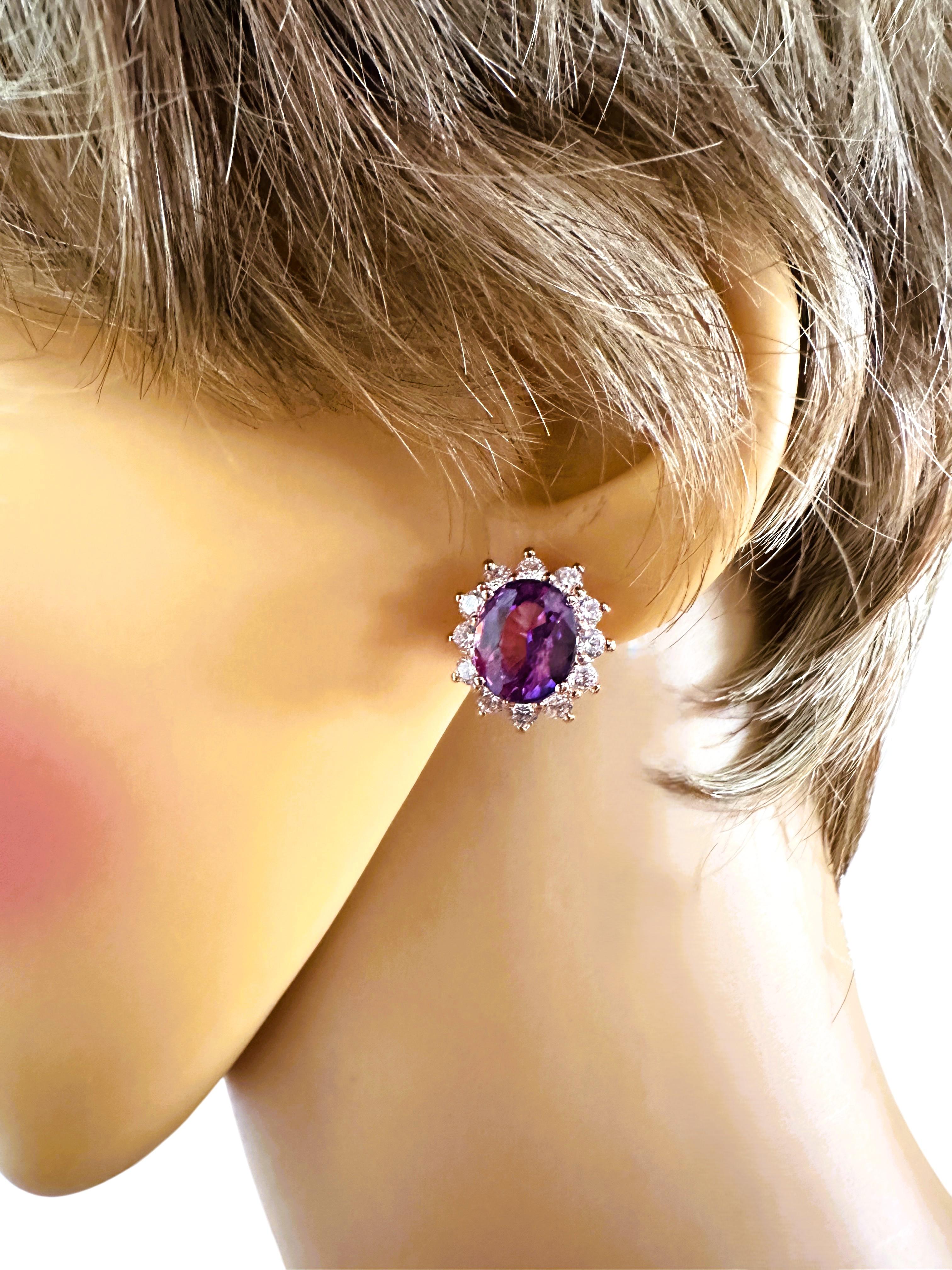 Art déco New Brazilian 9.90 ct Purple Amethyst & Sapphire RGold Plated Sterling Earrings