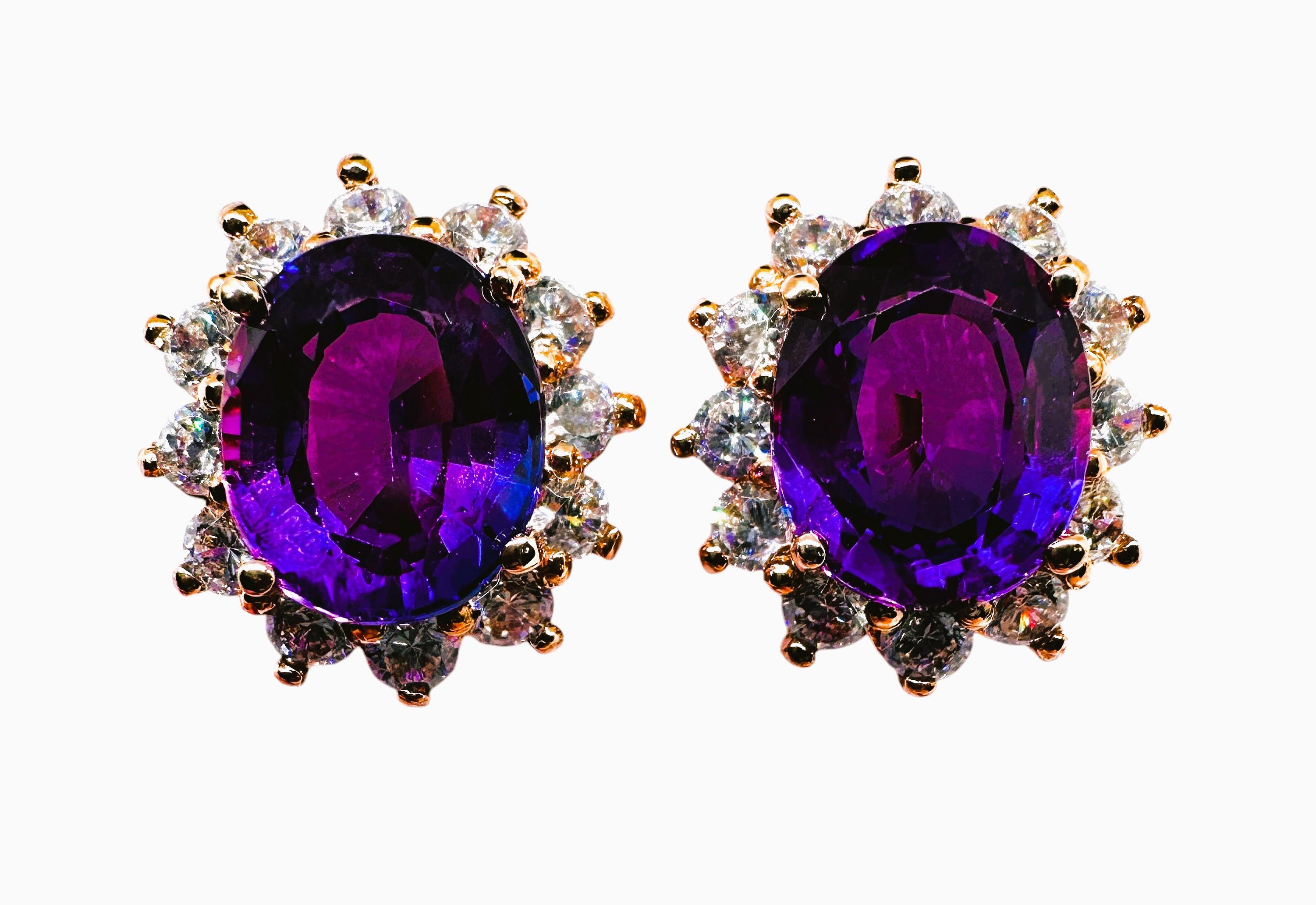 New Brazilian 9.90 ct Purple Amethyst & Sapphire RGold Plated Sterling Earrings 1