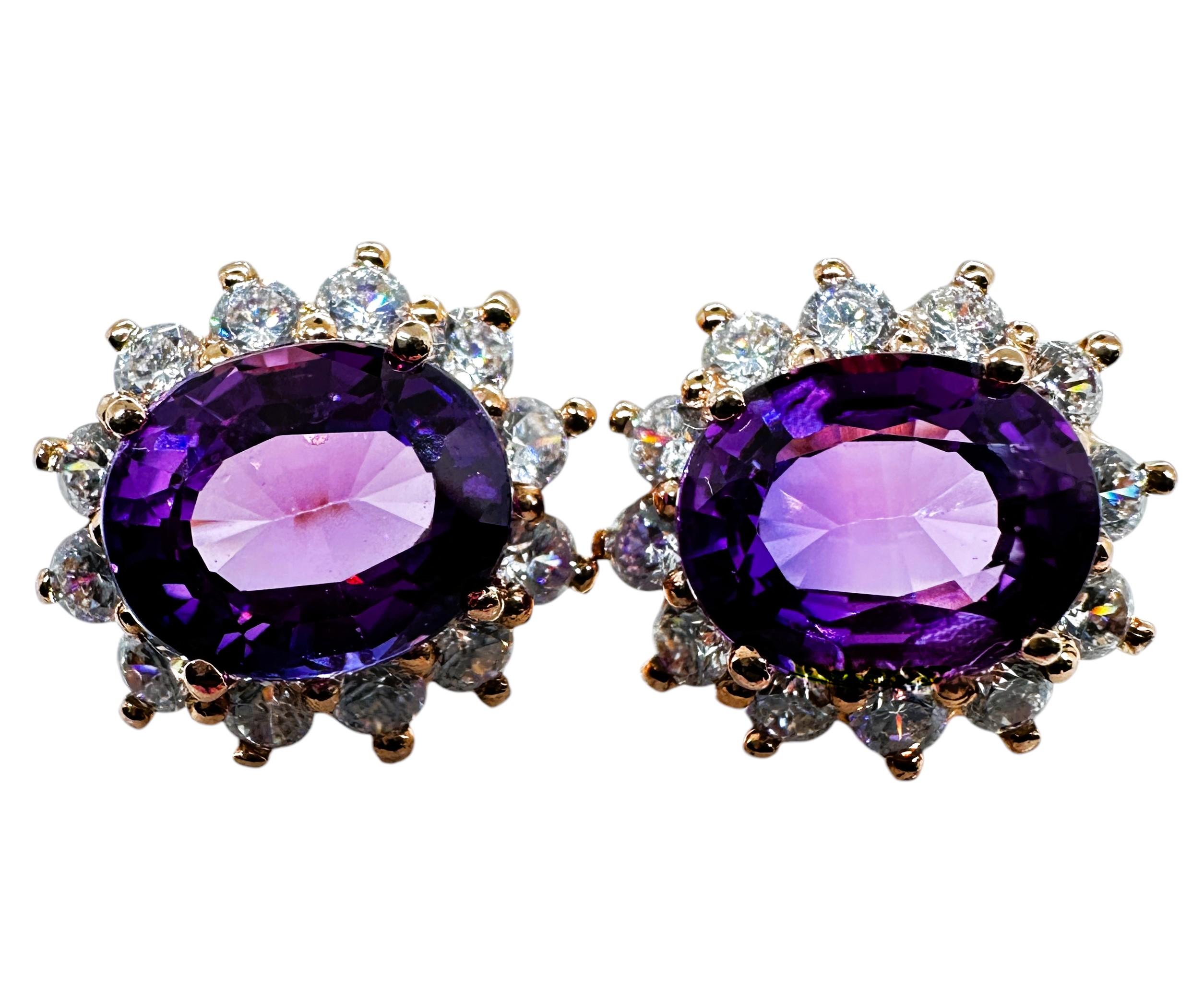 New Brazilian 9.90 ct Purple Amethyst & Sapphire RGold Plated Sterling Earrings 2
