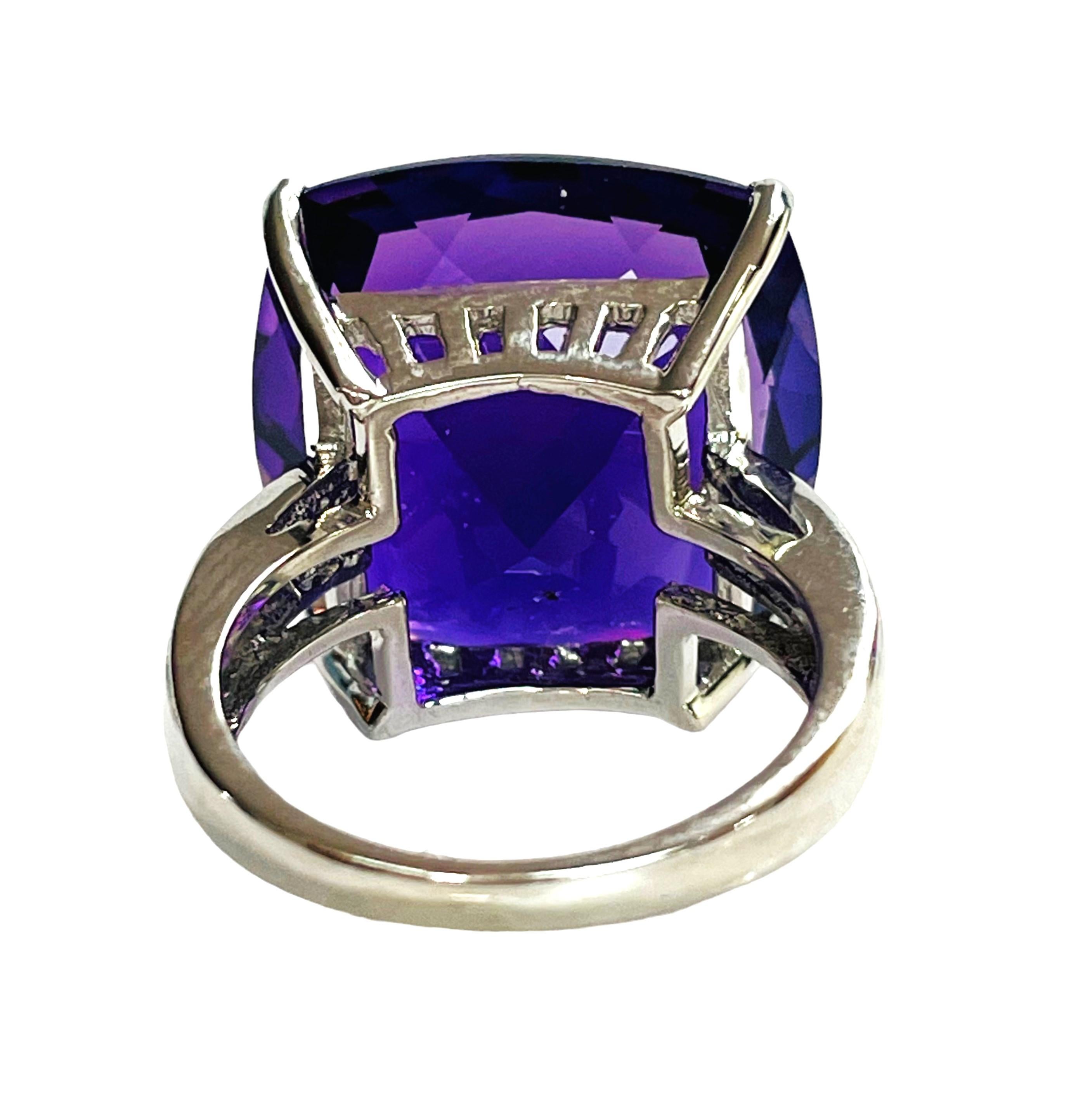 Antique Cushion Cut New Brazilian Color Changing Purple Blue 22.8 Ct Amethyst Sterling Ring