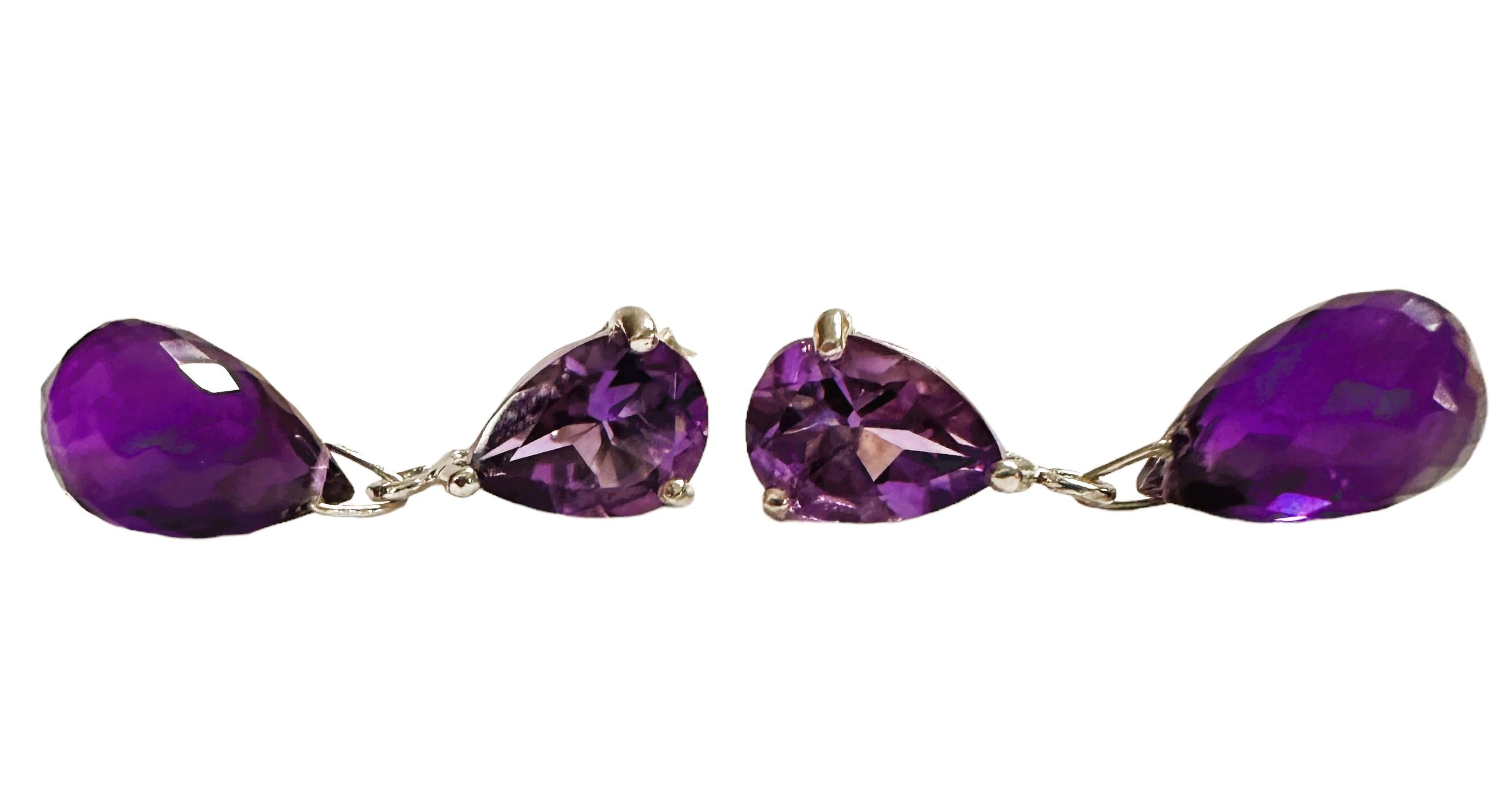 New Brazilian Fancy Cut Purple Amethyst Sterling Post Earrings In New Condition For Sale In Eagan, MN