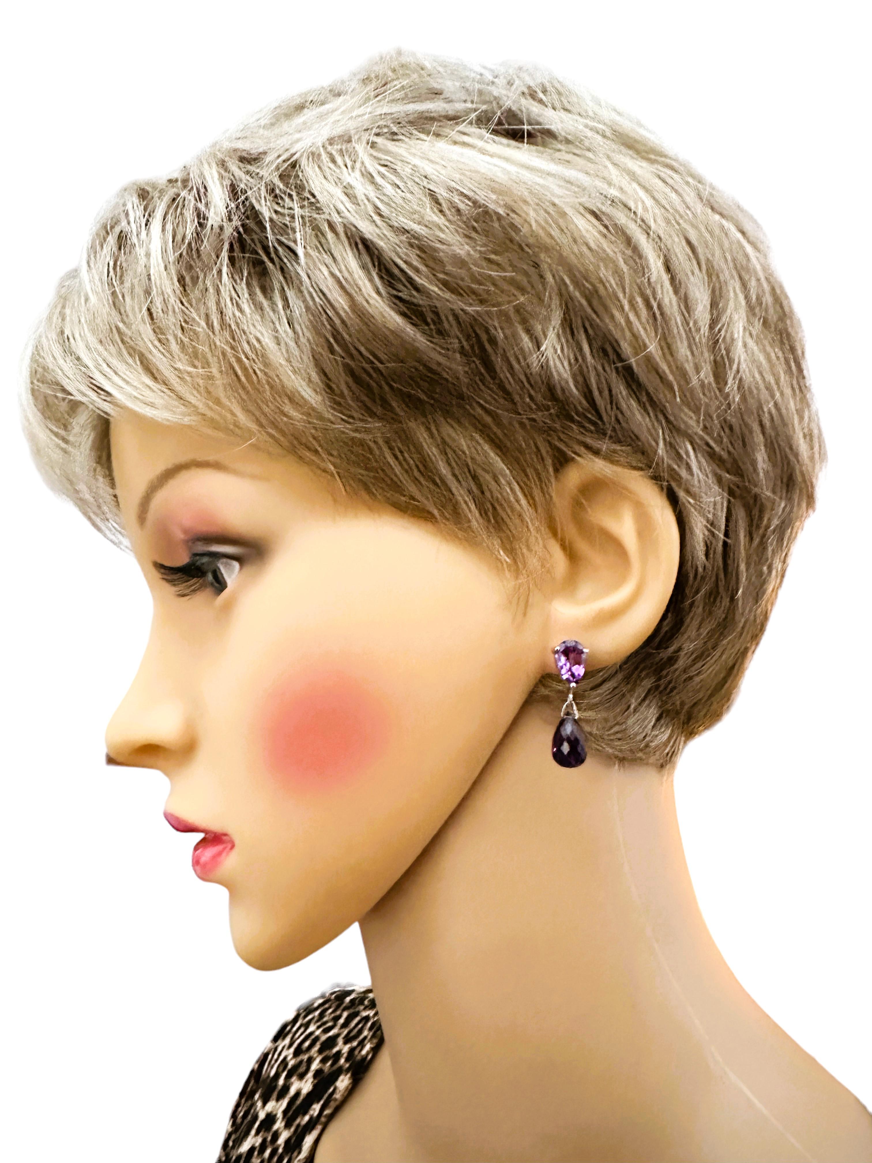 Women's New Brazilian Fancy Cut Purple Amethyst Sterling Post Earrings For Sale