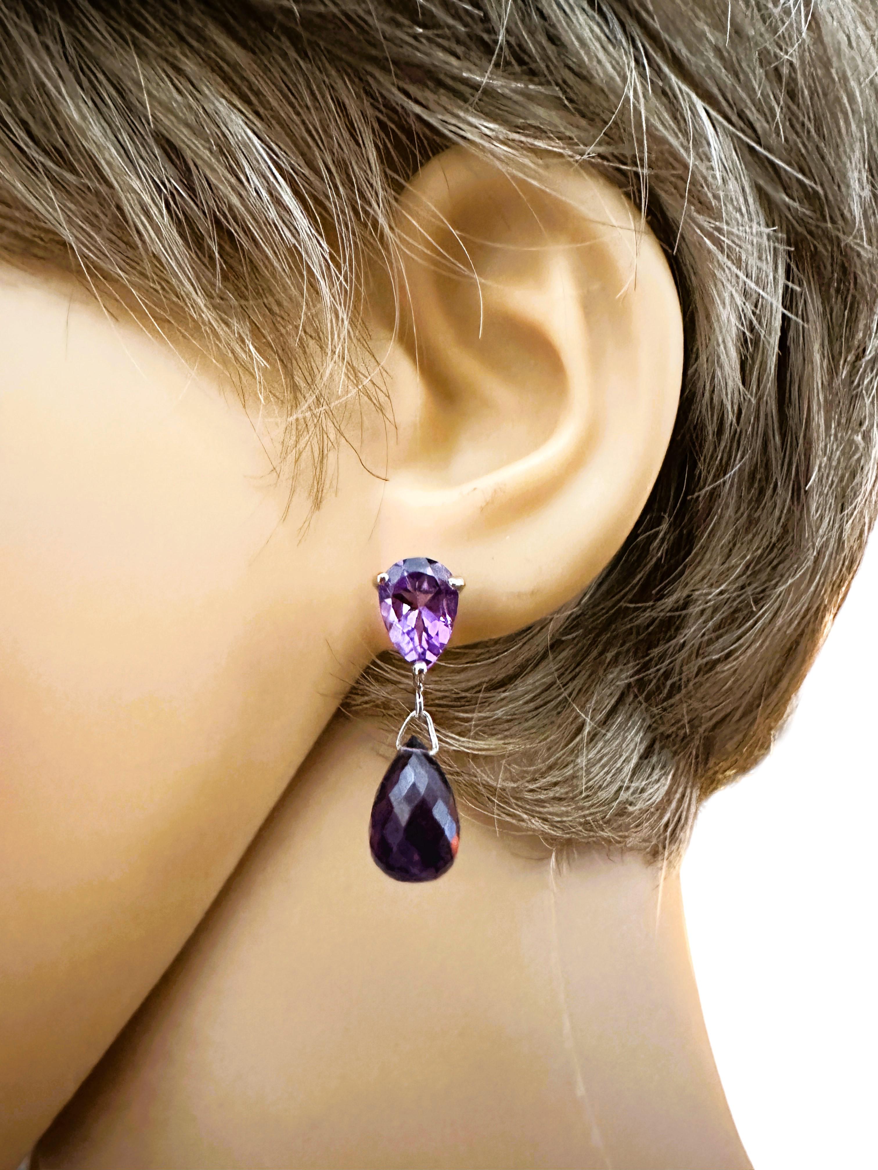 New Brazilian Fancy Cut Purple Amethyst Sterling Post Earrings For Sale 1
