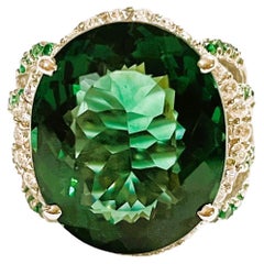 New Brazilian Forest Green Amethyst & Tsavorite & Sapphire Sterling Ring