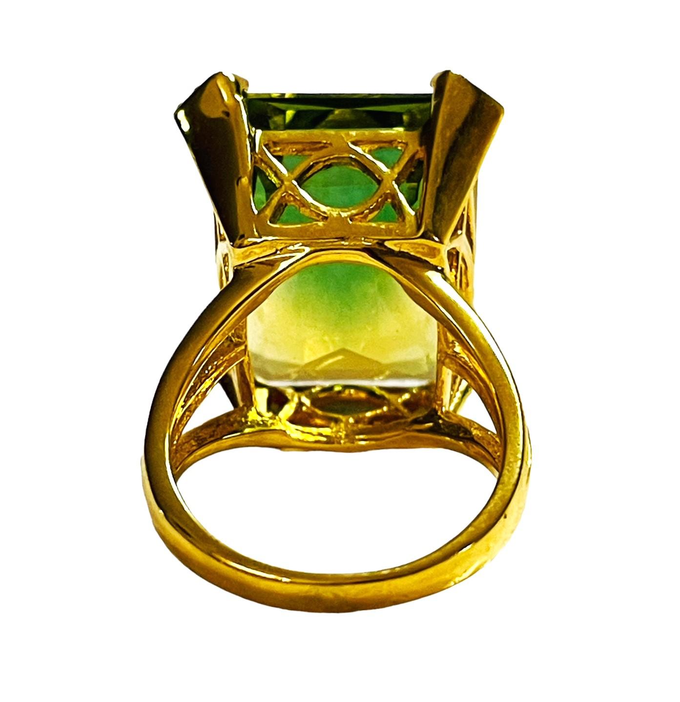 Neuer brasilianischer grüner gelber 20,20 Karat Ametrin Sterling Ring Größe 5,75 (Art déco)