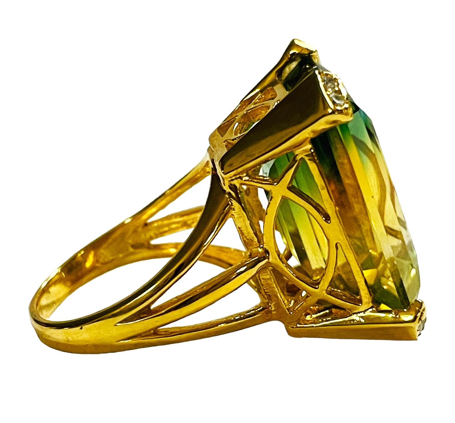 Neuer brasilianischer grüner gelber 20,20 Karat Ametrin Sterling Ring Größe 5,75 (Smaragdschliff)