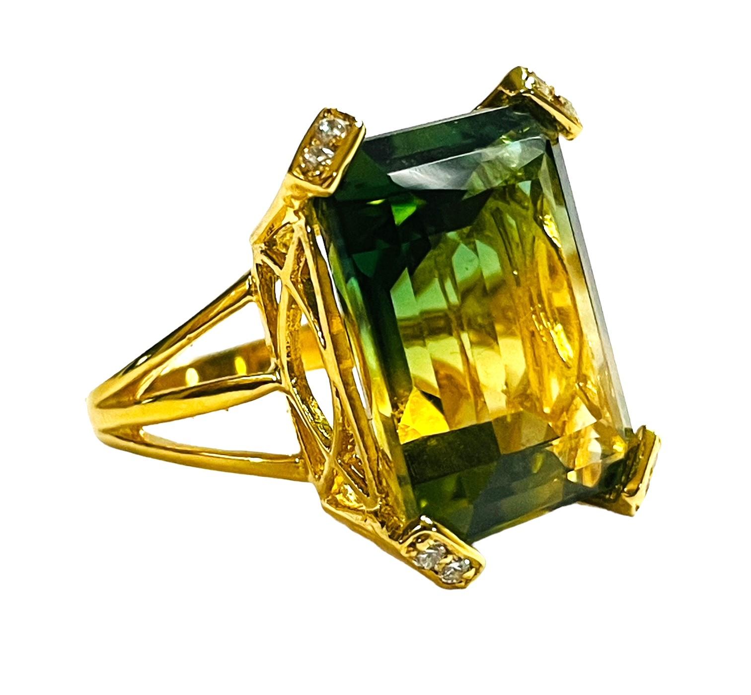 Neuer brasilianischer grüner gelber 20,20 Karat Ametrin Sterling Ring Größe 5,75 im Zustand „Neu“ in Eagan, MN